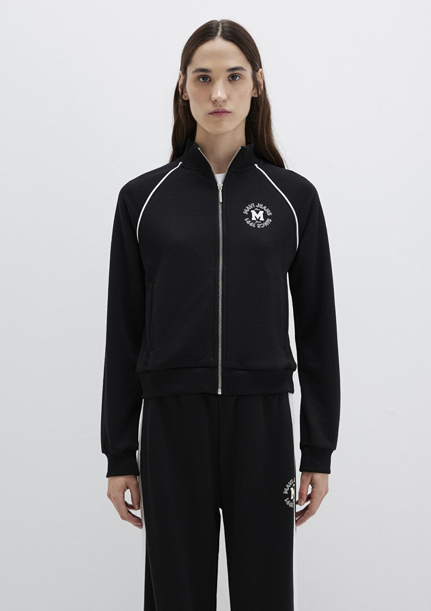 Mavi Biye Detaylı Fermuarlı Siyah Sweatshirt 1S10365-900