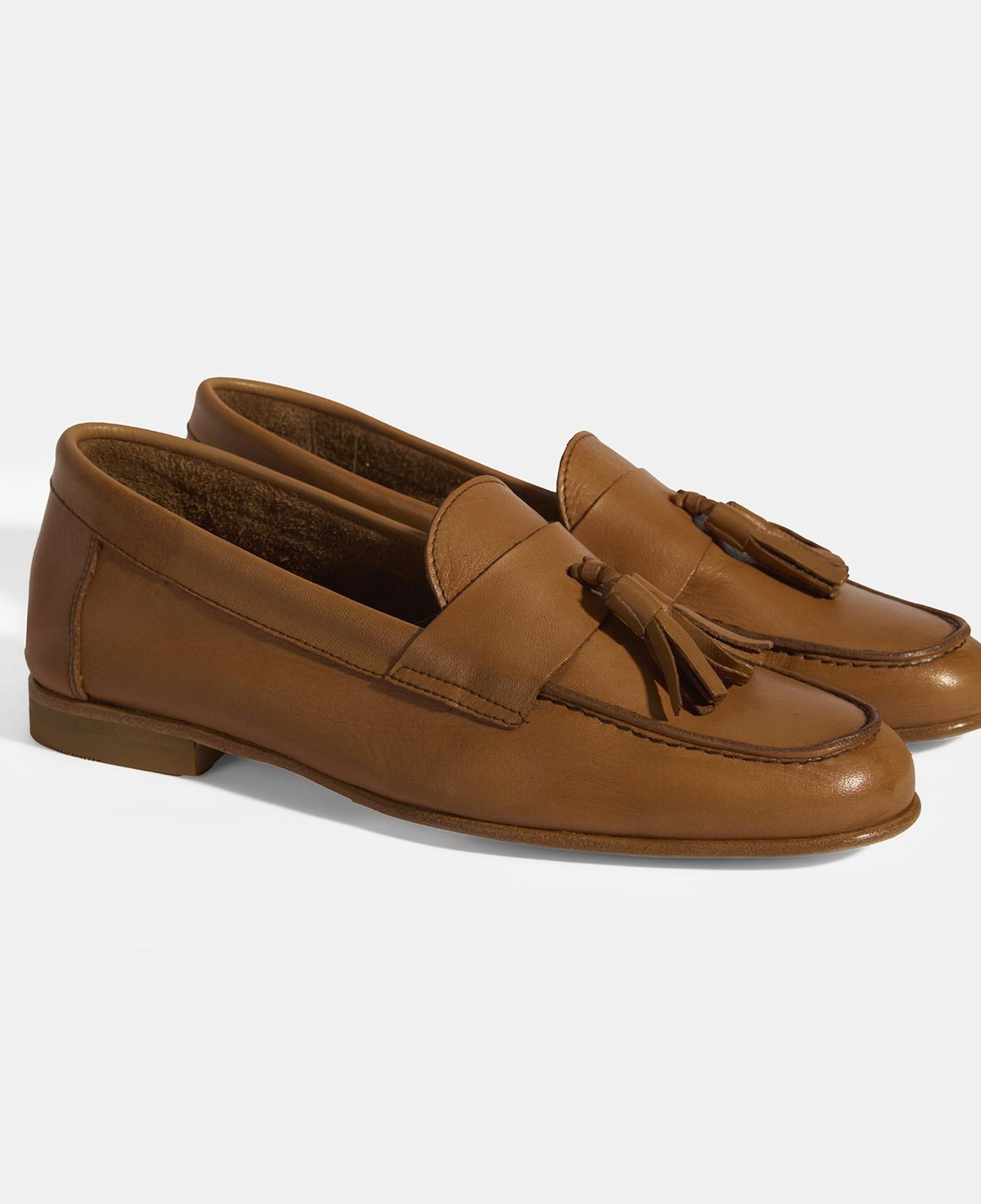 Kadın Taba Püskül Detaylı Slip-On Deri Loafer