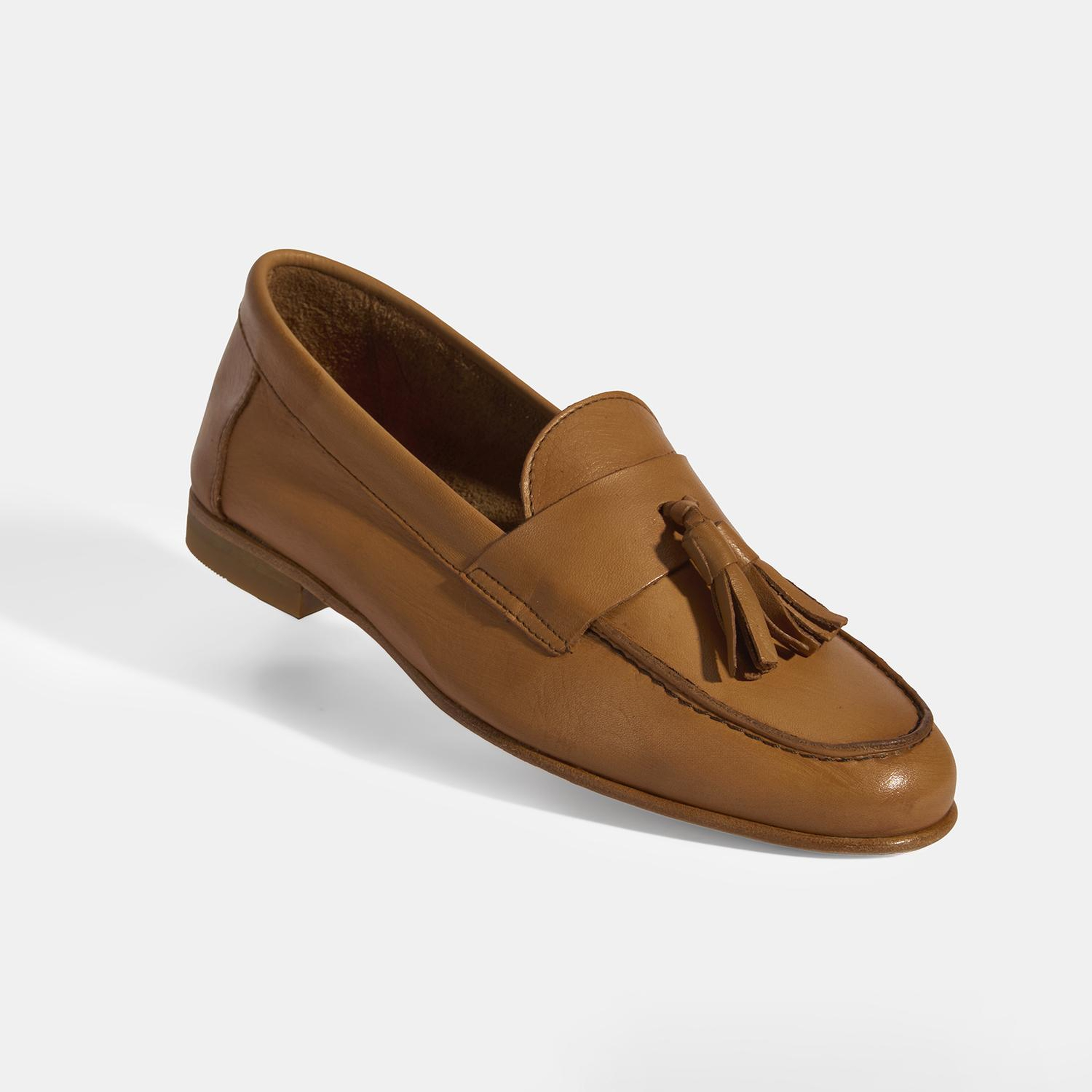 Kadın Taba Püskül Detaylı Slip-On Deri Loafer