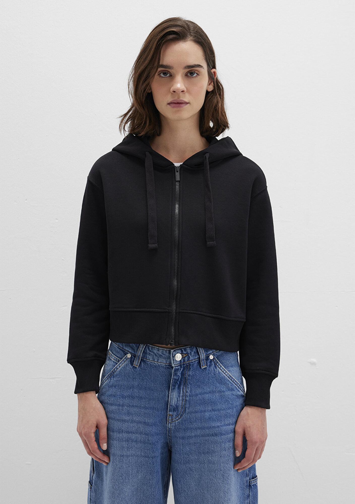 Mavi Kapüşonlu Siyah Basic Crop Sweatshirt 1S10388-900