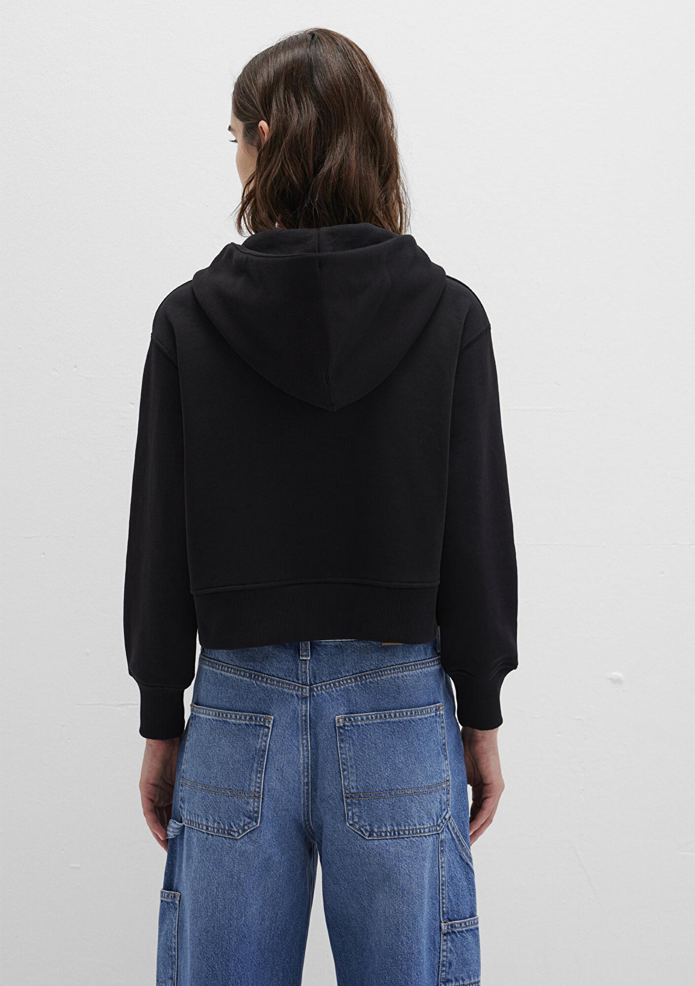 Mavi Kapüşonlu Siyah Basic Crop Sweatshirt 1S10388-900