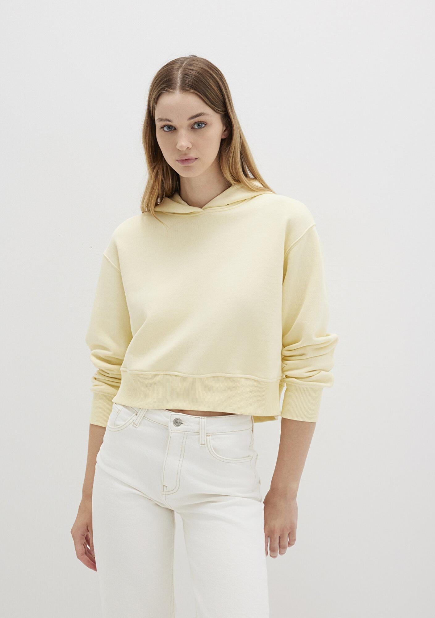 Mavi Kapüşonlu Sarı Sweatshirt 1S10386-71187