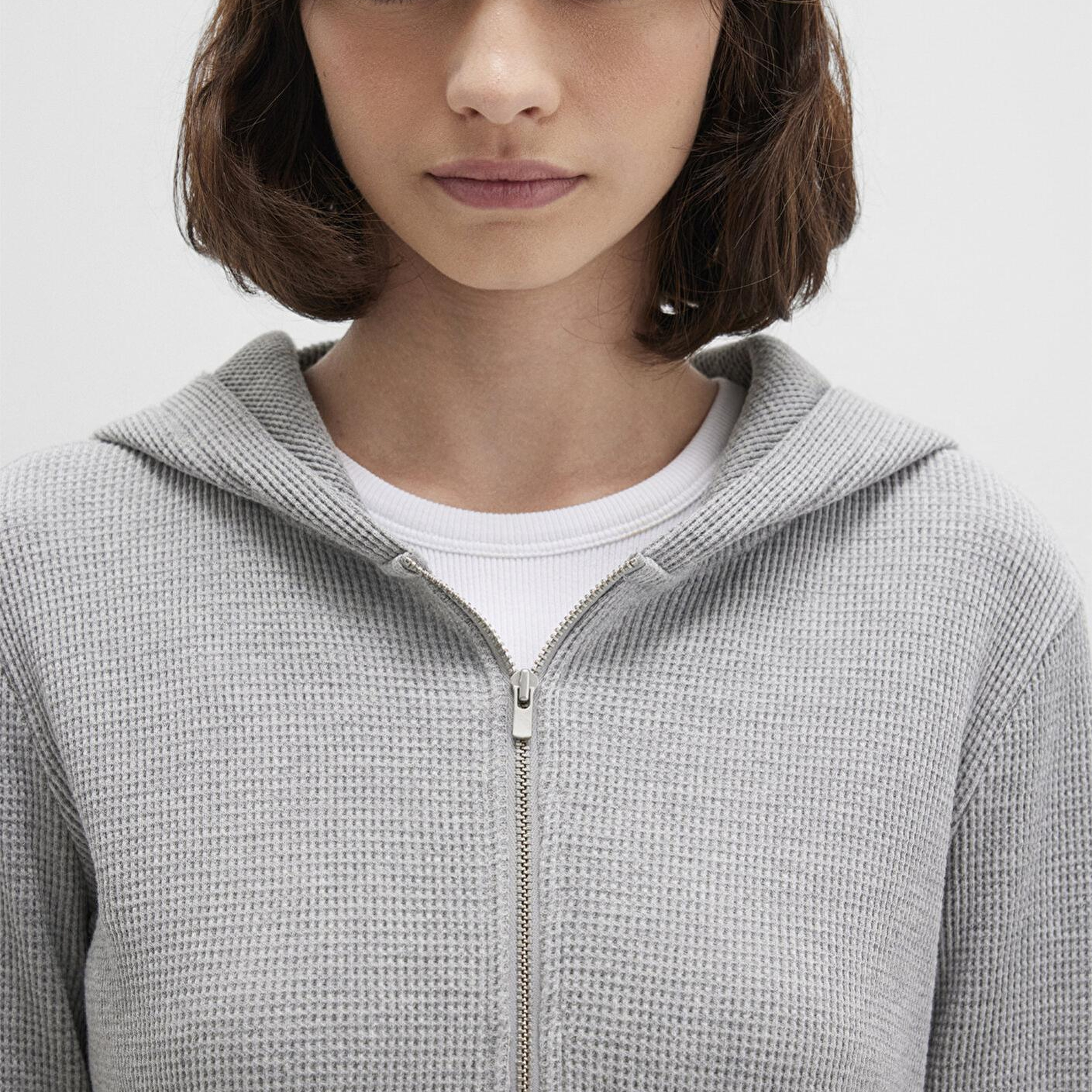 Mavi Fermuarlı Dokulu Gri Sweatshirt 1613383-80018