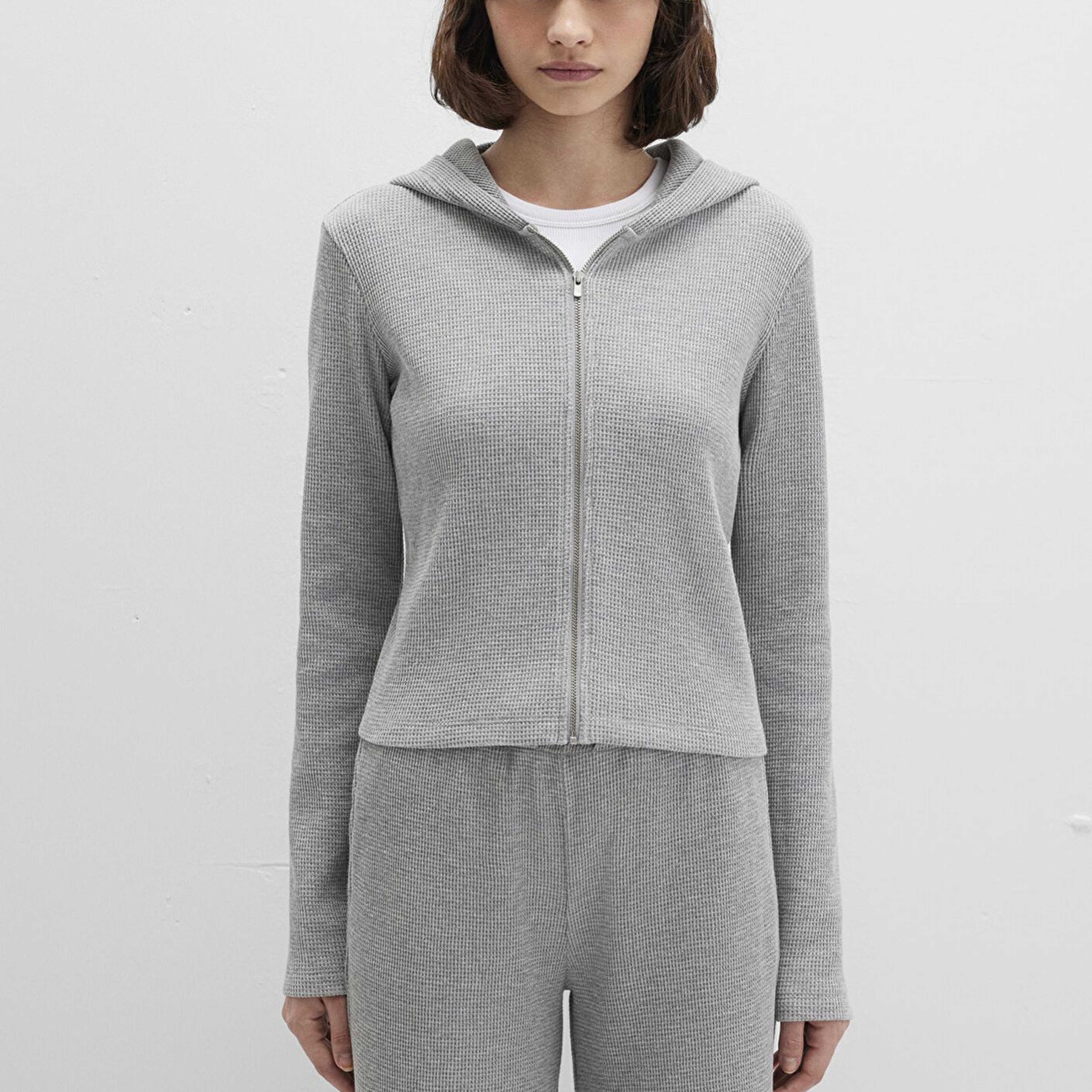 Mavi Fermuarlı Dokulu Gri Sweatshirt 1613383-80018