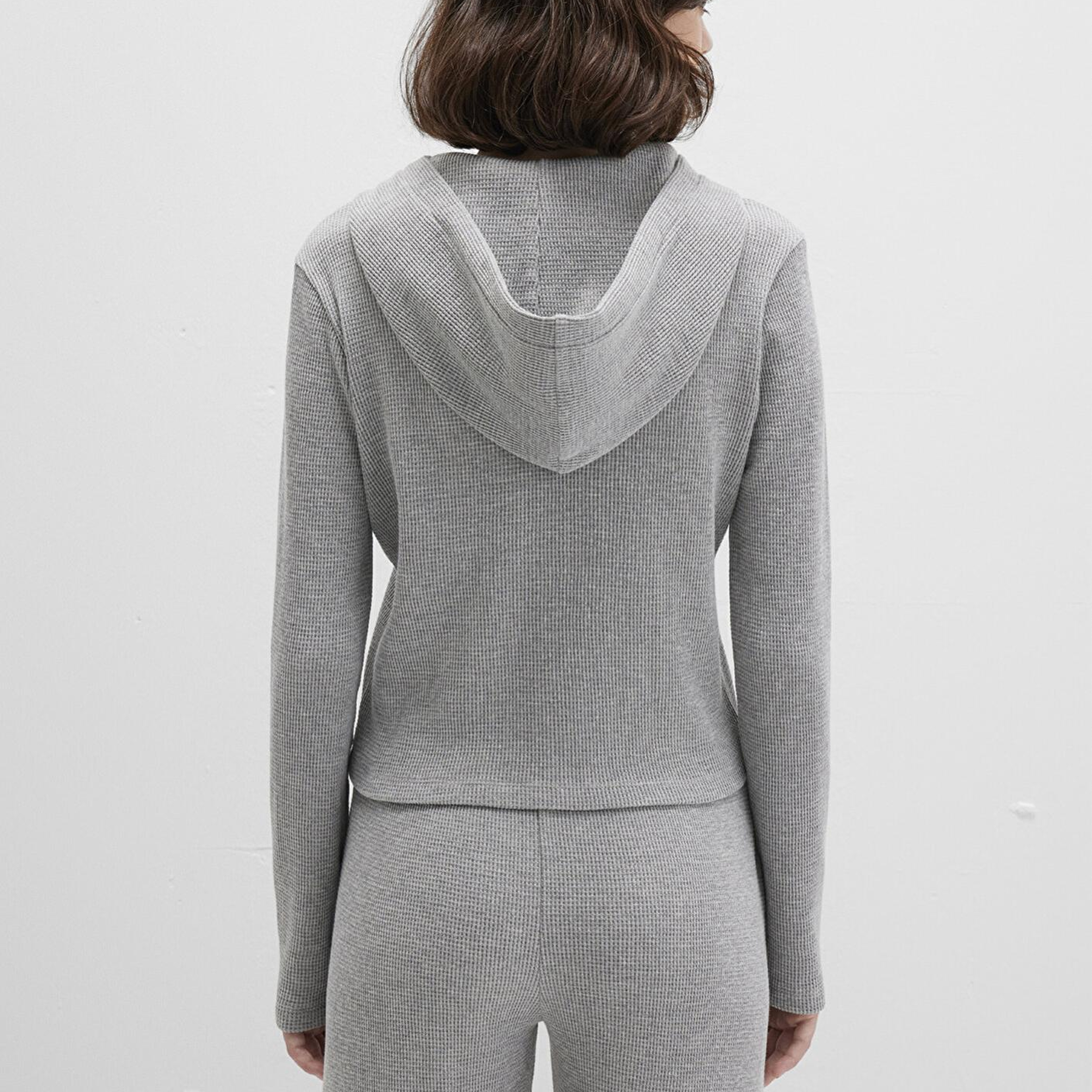 Mavi Fermuarlı Dokulu Gri Sweatshirt 1613383-80018