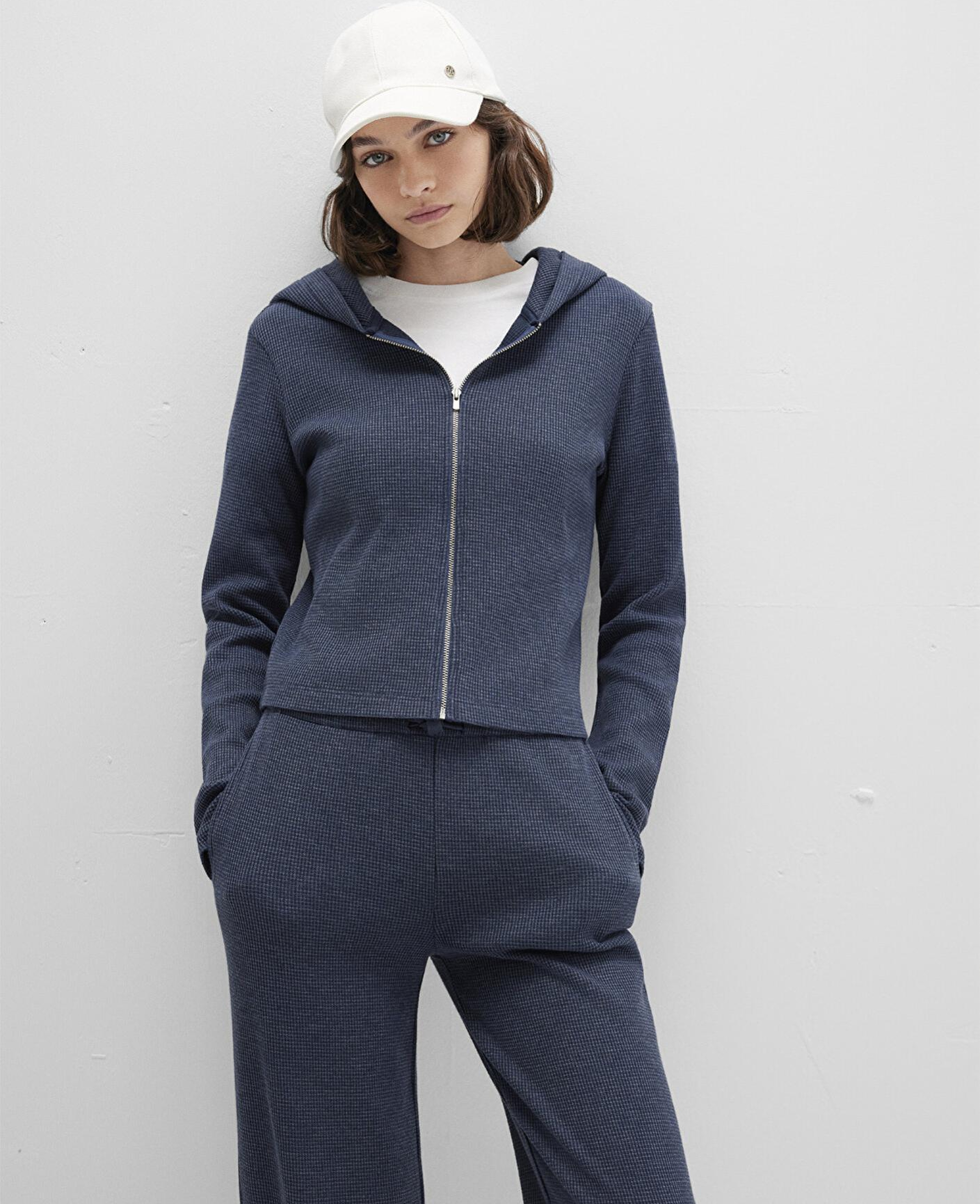 Mavi Fermuarlı Dokulu Lacivert Sweatshirt 1613383-32184