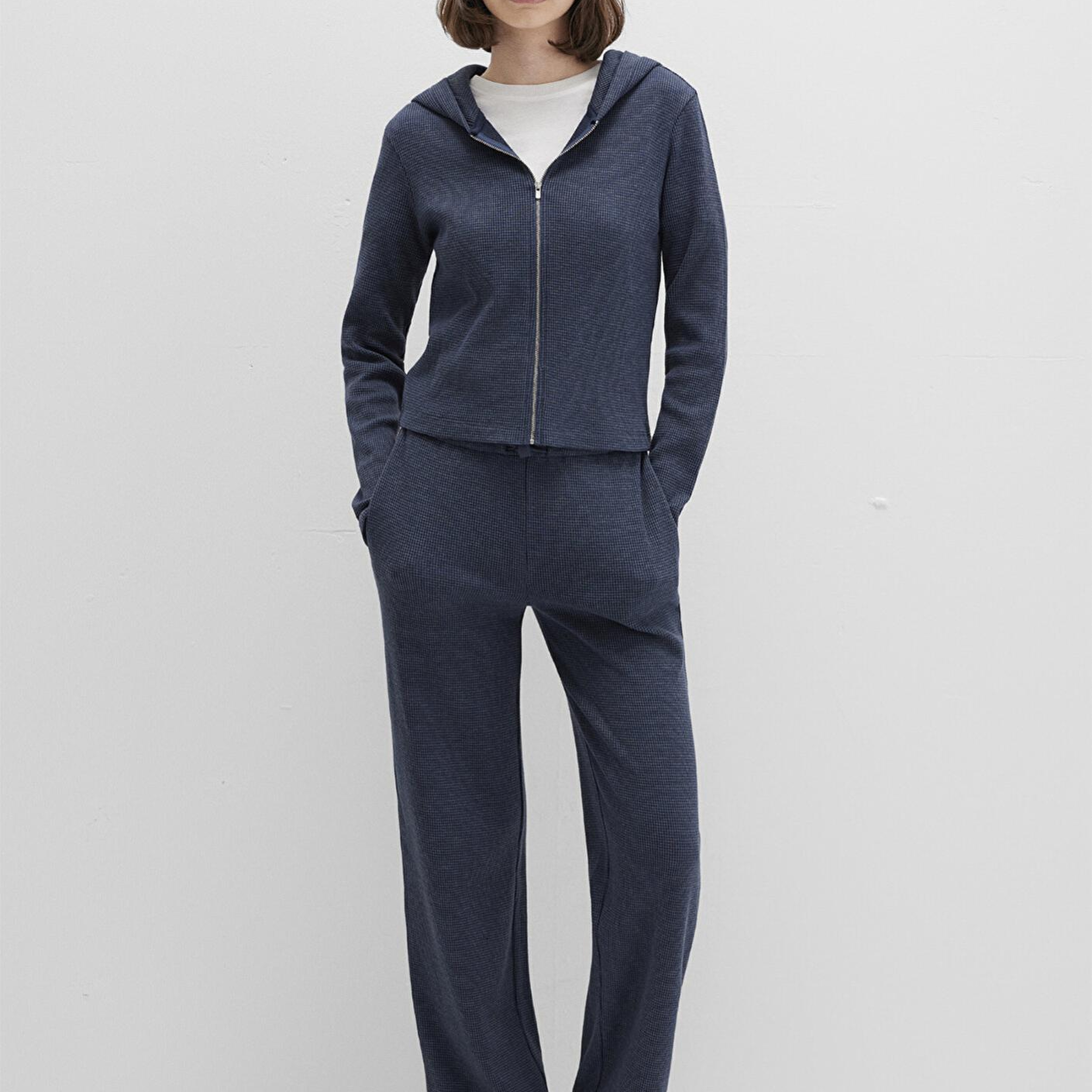 Mavi Fermuarlı Dokulu Lacivert Sweatshirt 1613383-32184