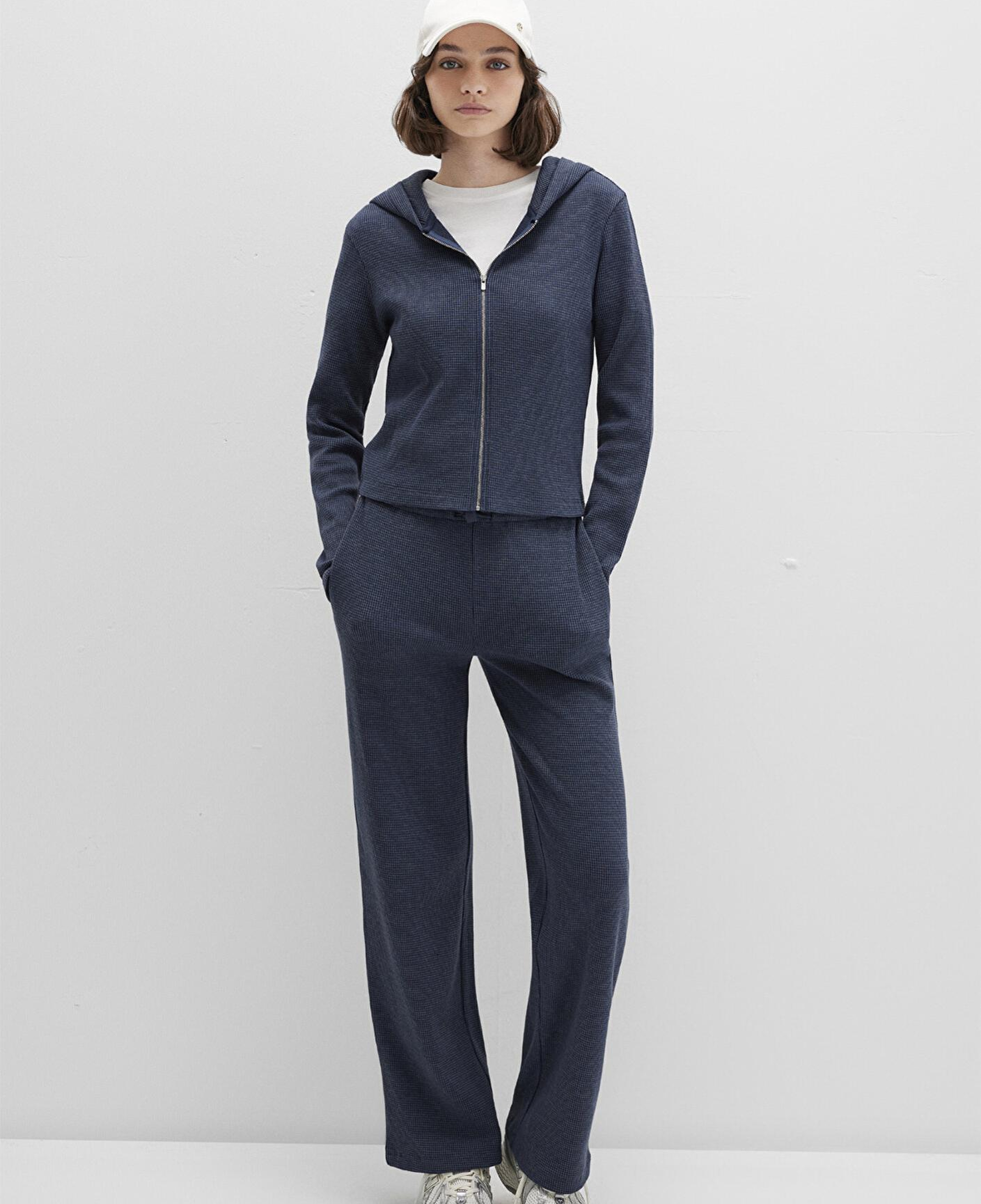 Mavi Fermuarlı Dokulu Lacivert Sweatshirt 1613383-32184