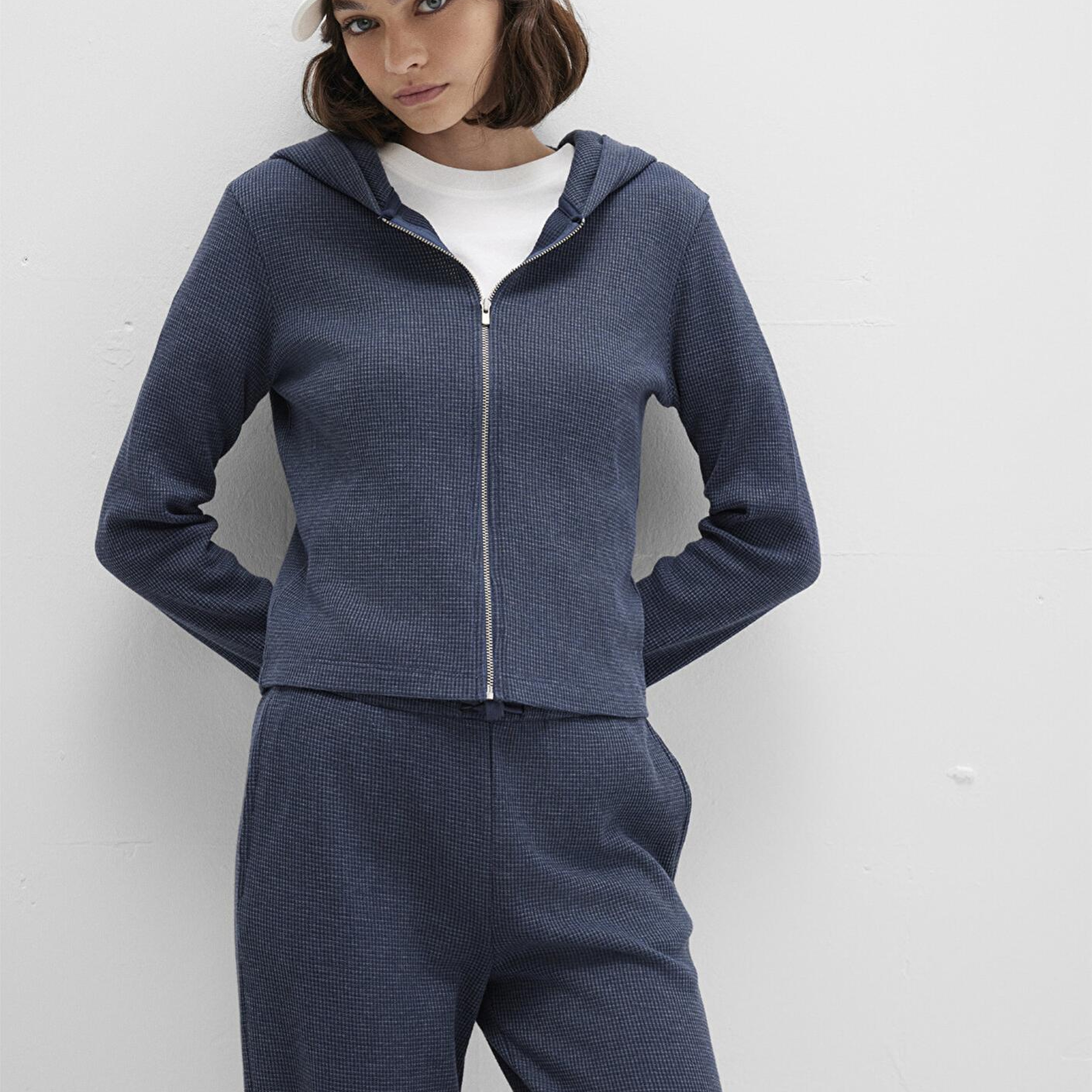 Mavi Fermuarlı Dokulu Lacivert Sweatshirt 1613383-32184