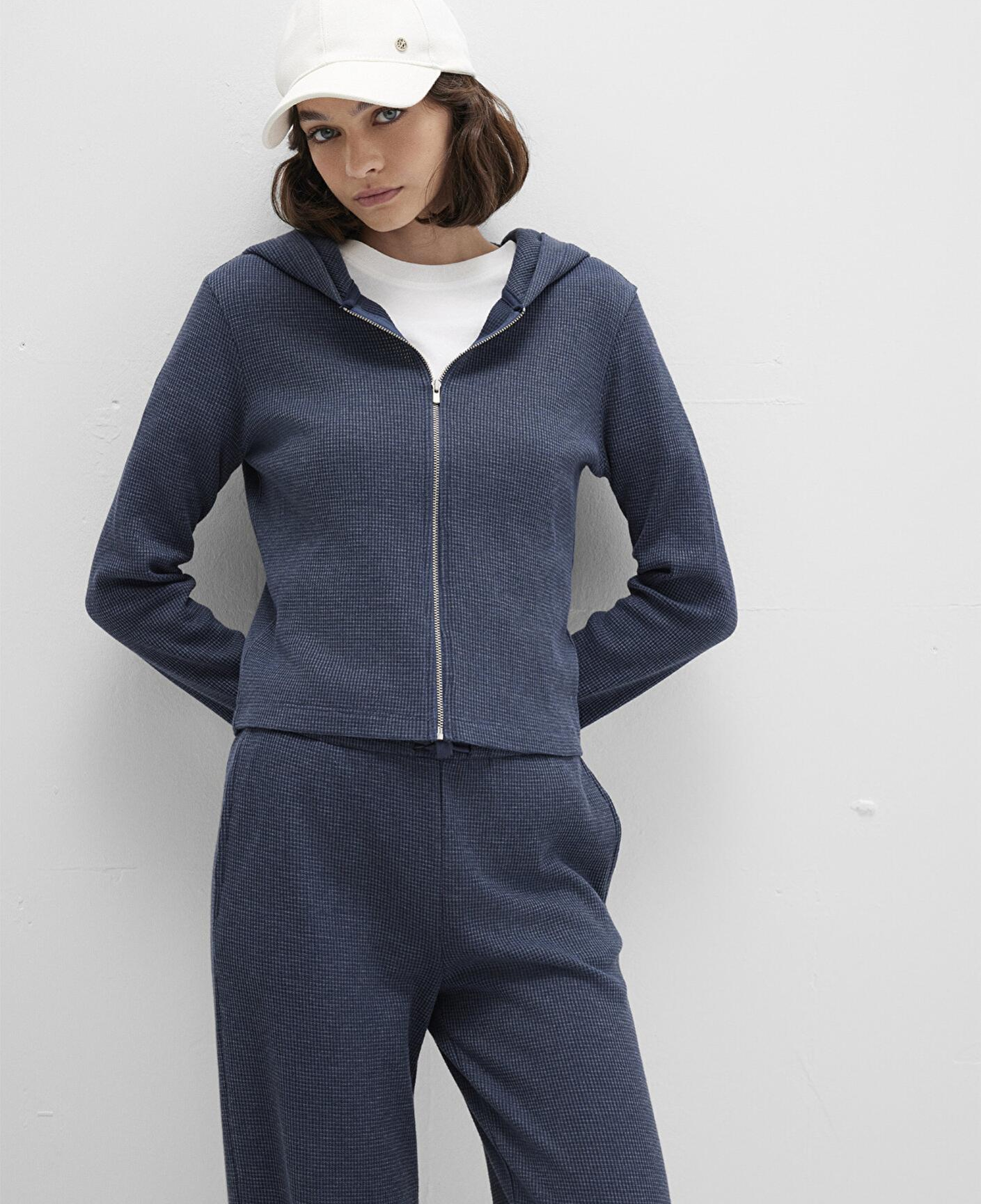 Mavi Fermuarlı Dokulu Lacivert Sweatshirt 1613383-32184