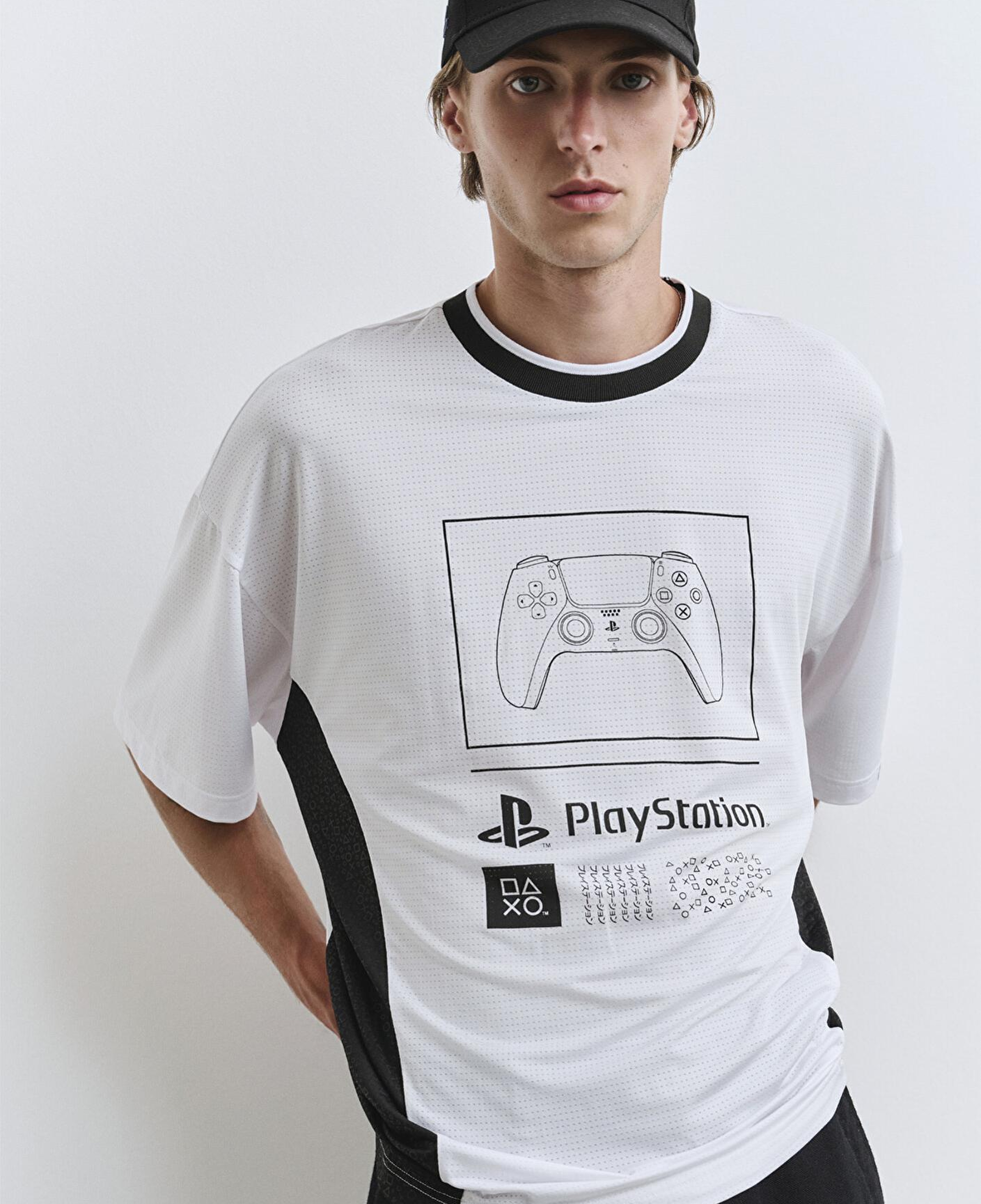 Mavi PlayStation Baskılı Beyaz Forma Tişört​ Oversize / Geniş Kesim 0612938-620