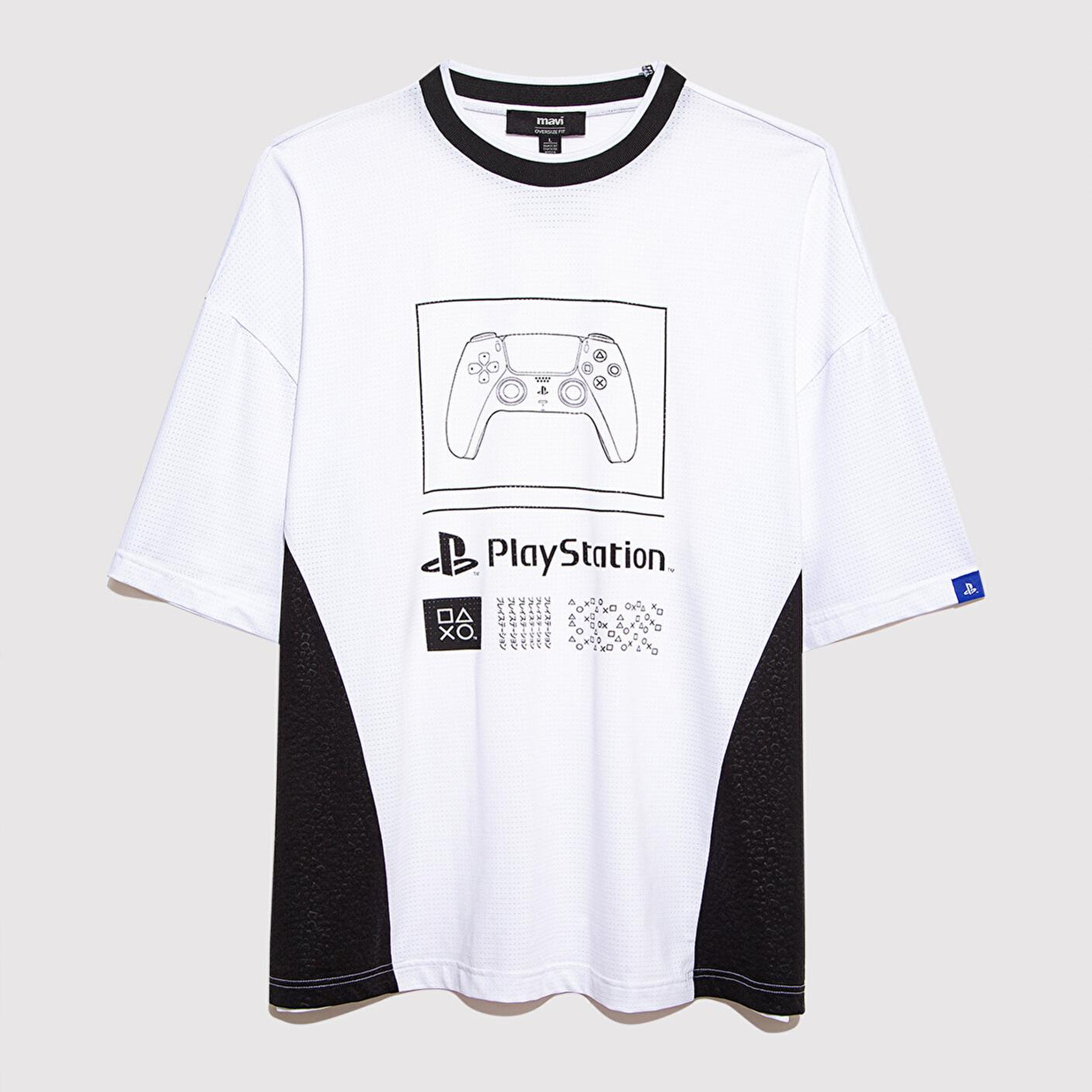 Mavi PlayStation Baskılı Beyaz Forma Tişört​ Oversize / Geniş Kesim 0612938-620