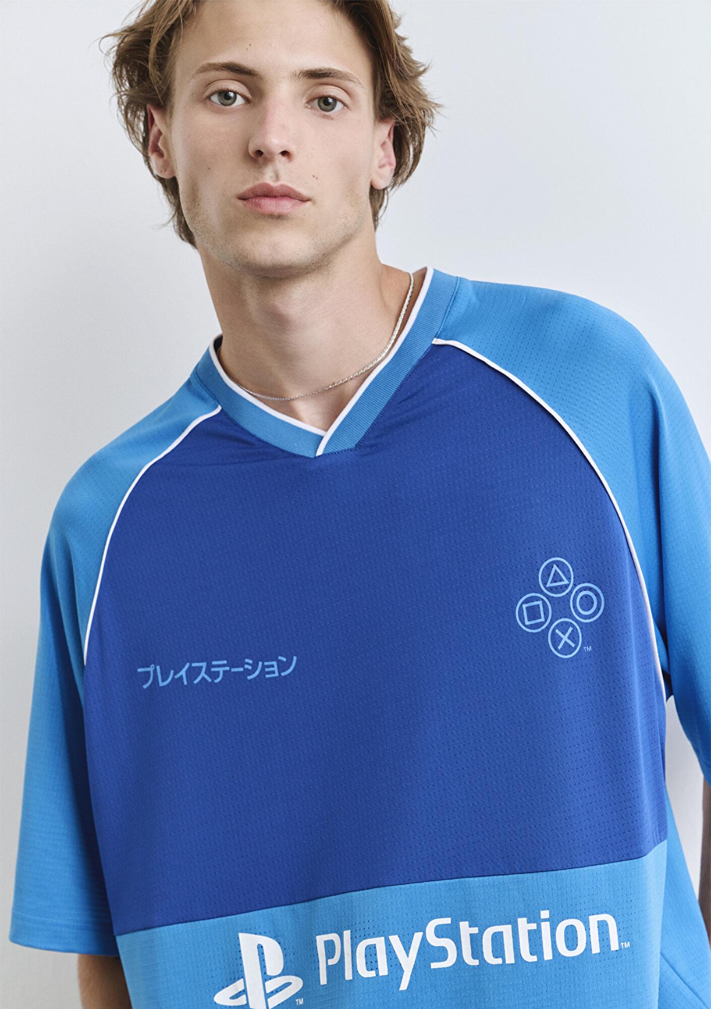 Mavi PlayStation Baskılı Mavi Forma Tişört Oversize / Geniş Kesim 0612939-70772