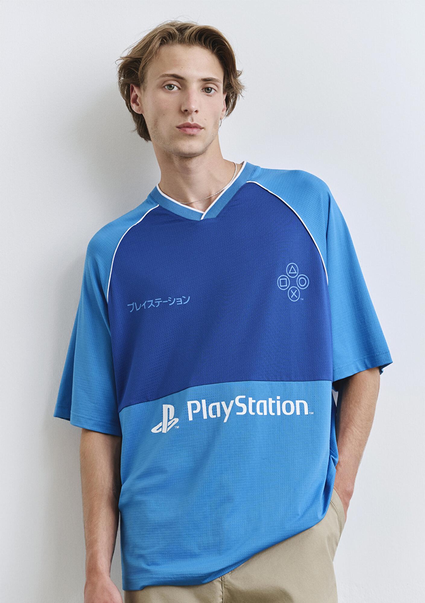 Mavi PlayStation Baskılı Mavi Forma Tişört​ Oversize / Geniş Kesim 0612939-70772