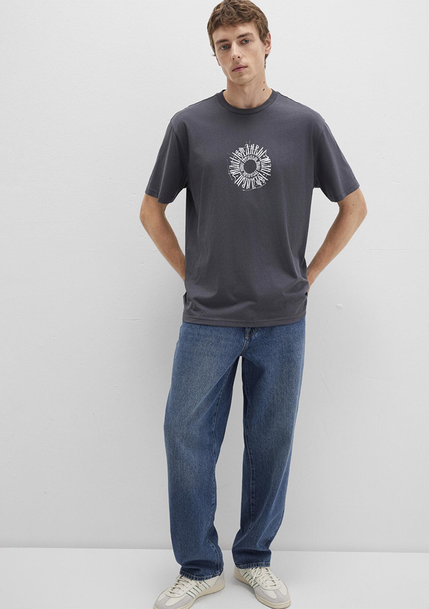 Mavi Sırt Baskılı İstanbul Tişört Loose Fit / Bol Rahat Kesim 0612449-80106