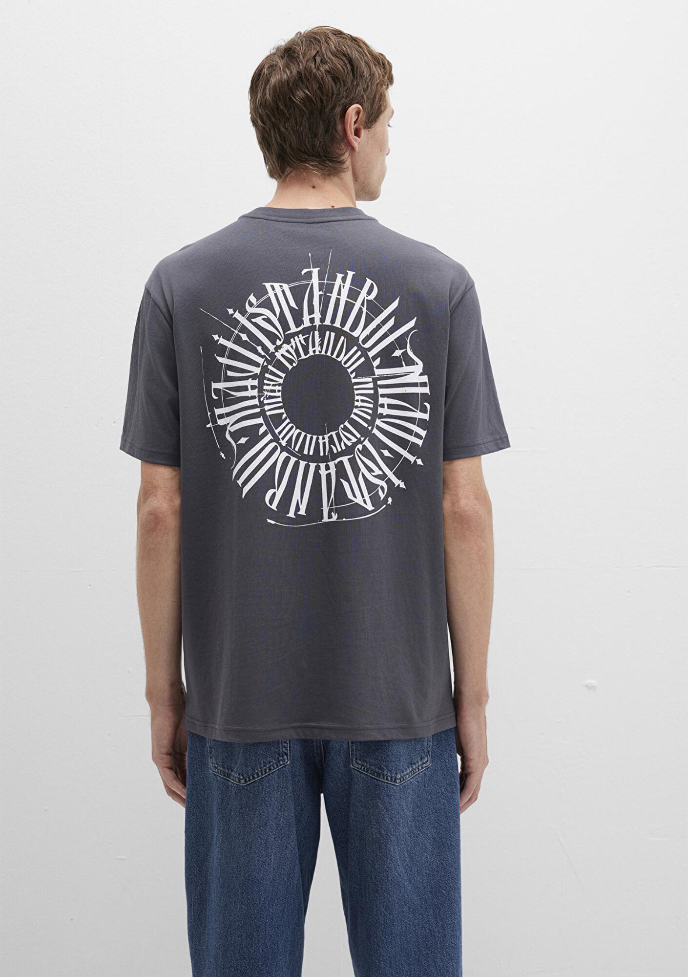 Mavi Sırt Baskılı İstanbul Tişört Loose Fit / Bol Rahat Kesim 0612449-80106