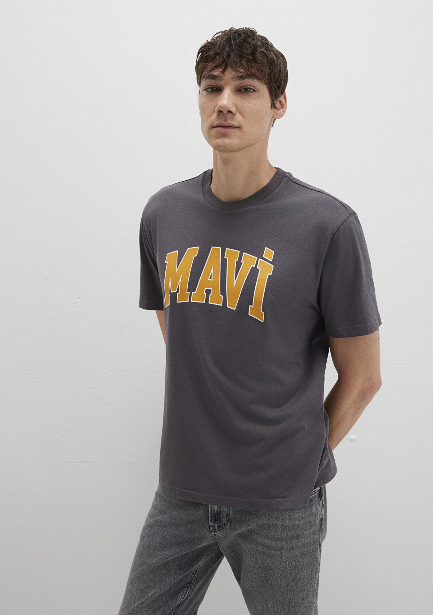 Mavi Mavi Logo Baskılı Antrasit T-Shirt Loose Fit / Bol Rahat Kesim 0611711-70088