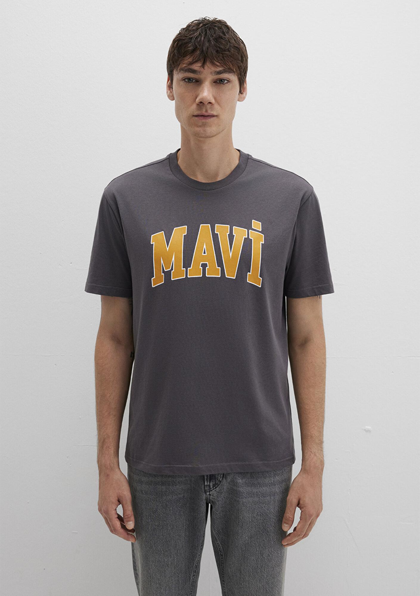 Mavi Mavi Logo Baskılı Antrasit T-Shirt Loose Fit / Bol Rahat Kesim 0611711-70088