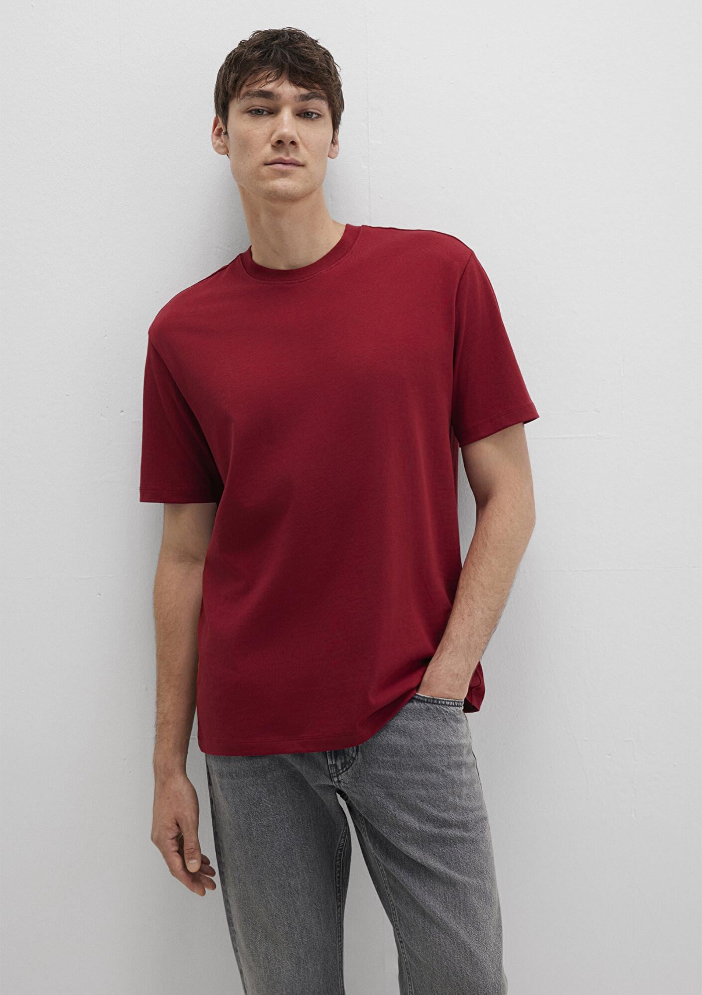 Mavi Kırmızı Basic Tişört Loose Fit / Bol Rahat Kesim 066249-89065