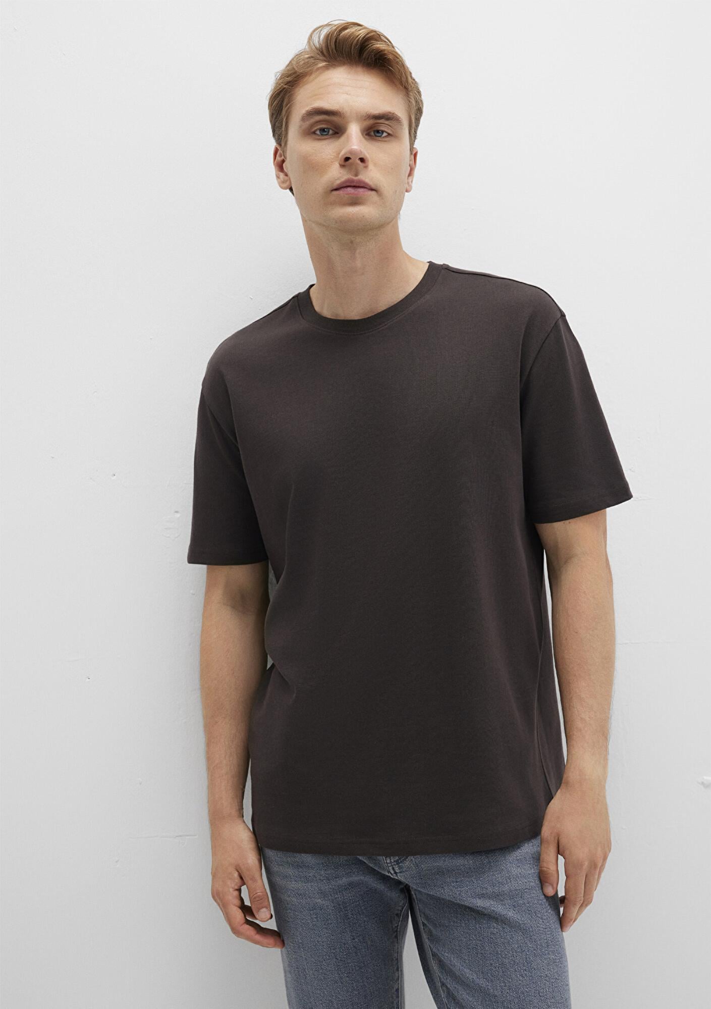 Mavi Bisiklet Yaka Kahverengi Basic Tişört Loose Fit / Bol Rahat Kesim 0611596-70219