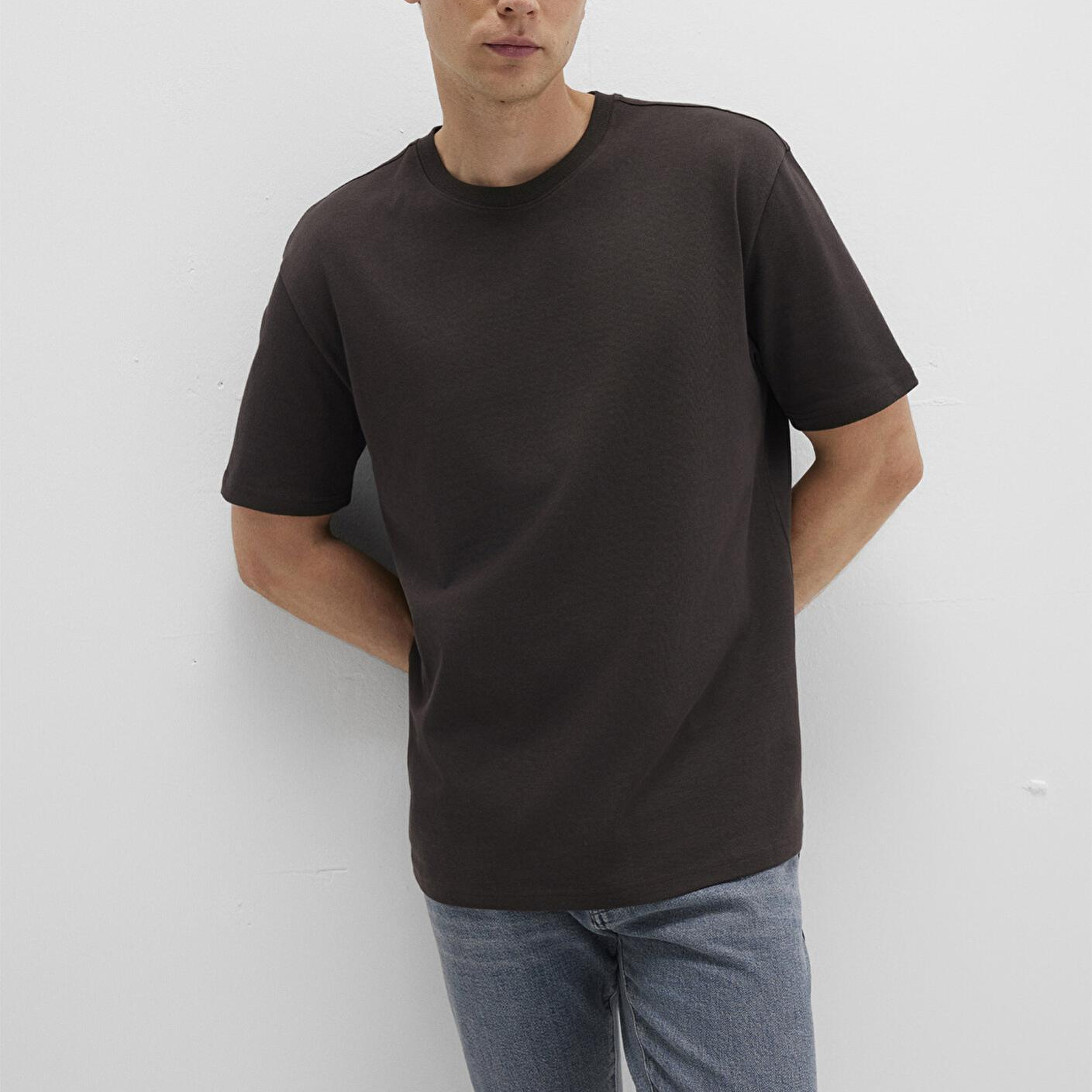 Mavi Bisiklet Yaka Kahverengi Basic Tişört Loose Fit / Bol Rahat Kesim 0611596-70219