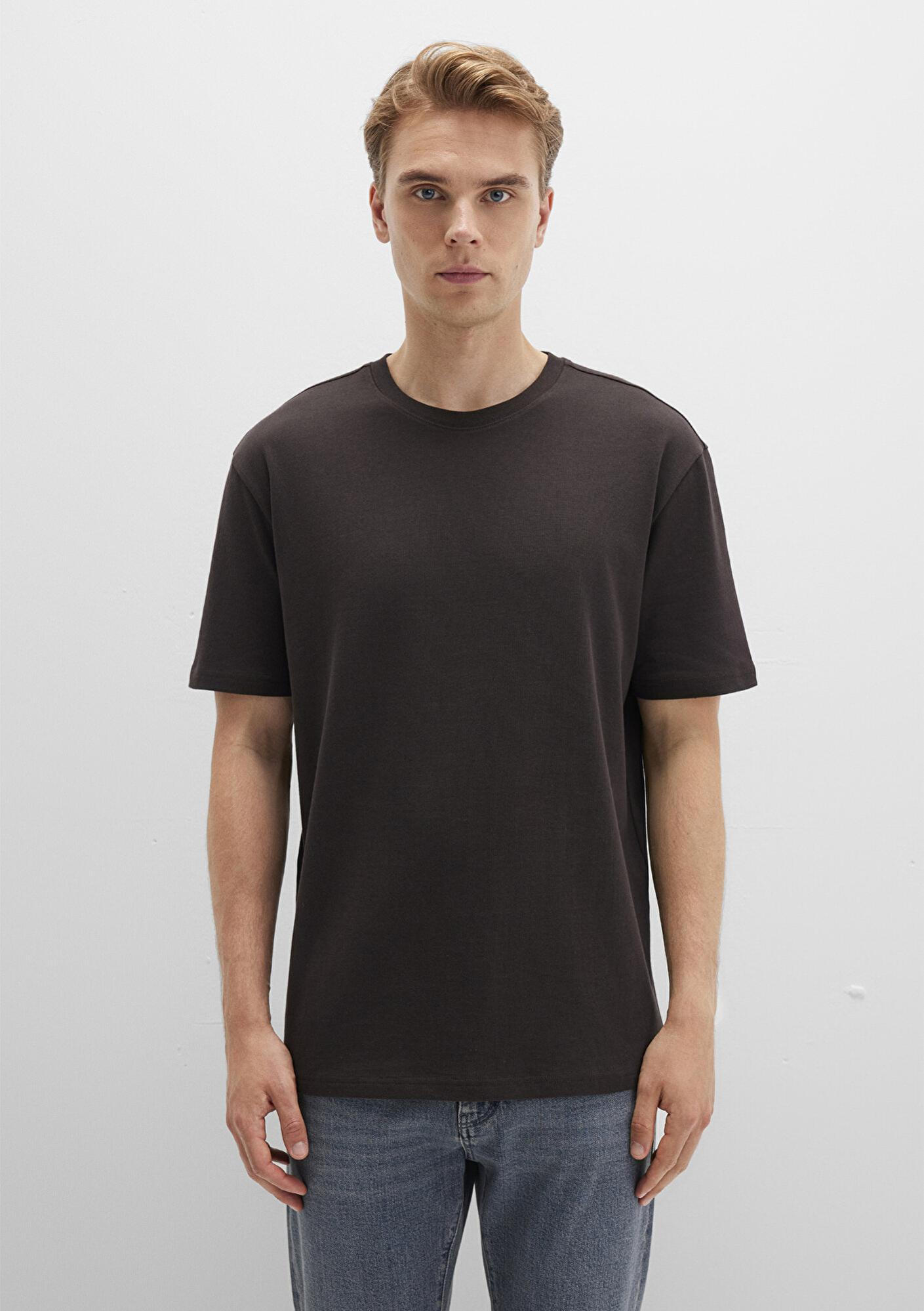 Mavi Bisiklet Yaka Kahverengi Basic Tişört Loose Fit / Bol Rahat Kesim 0611596-70219