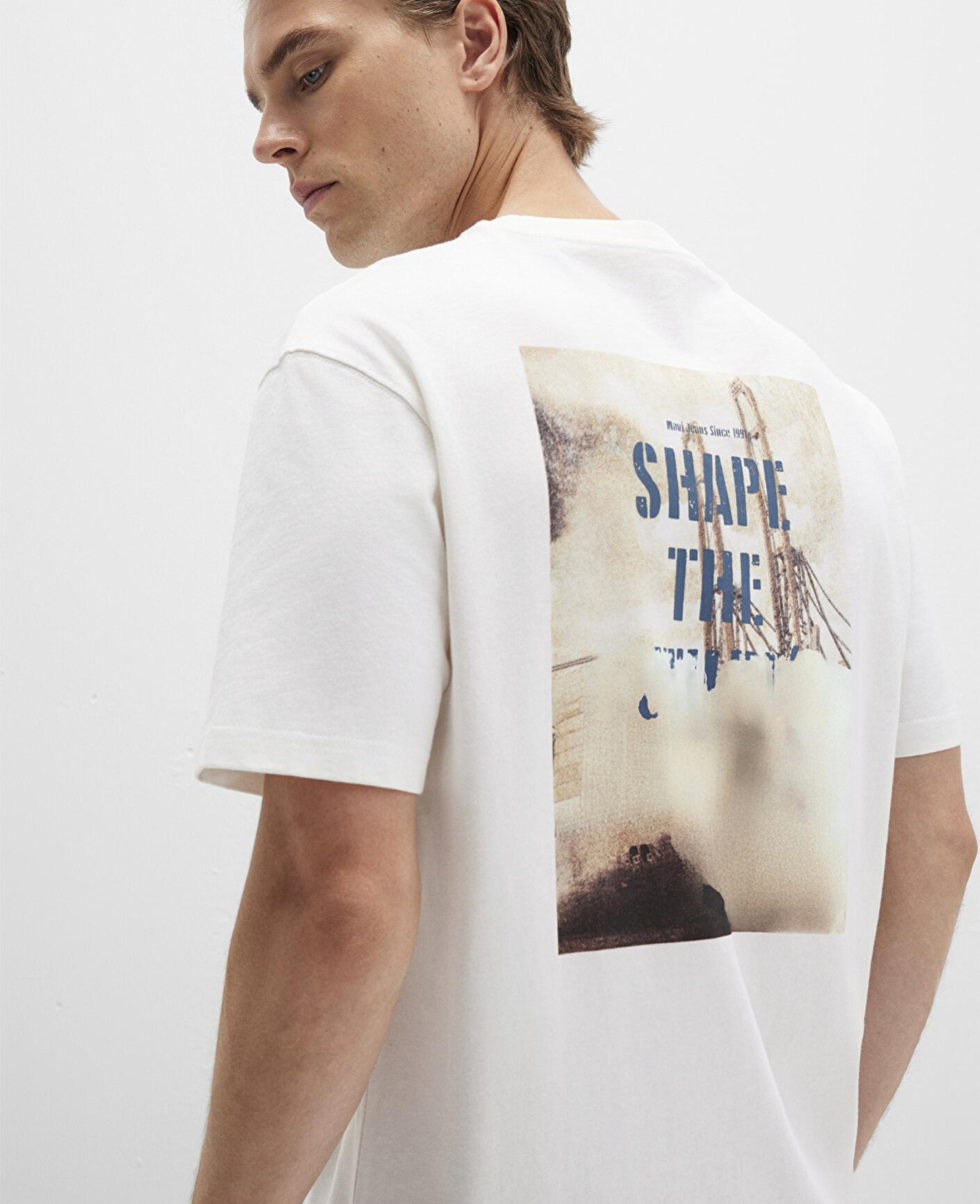 Mavi Baskılı Ekru Tişört Loose Fit / Bol Rahat Kesim 0612836-70057