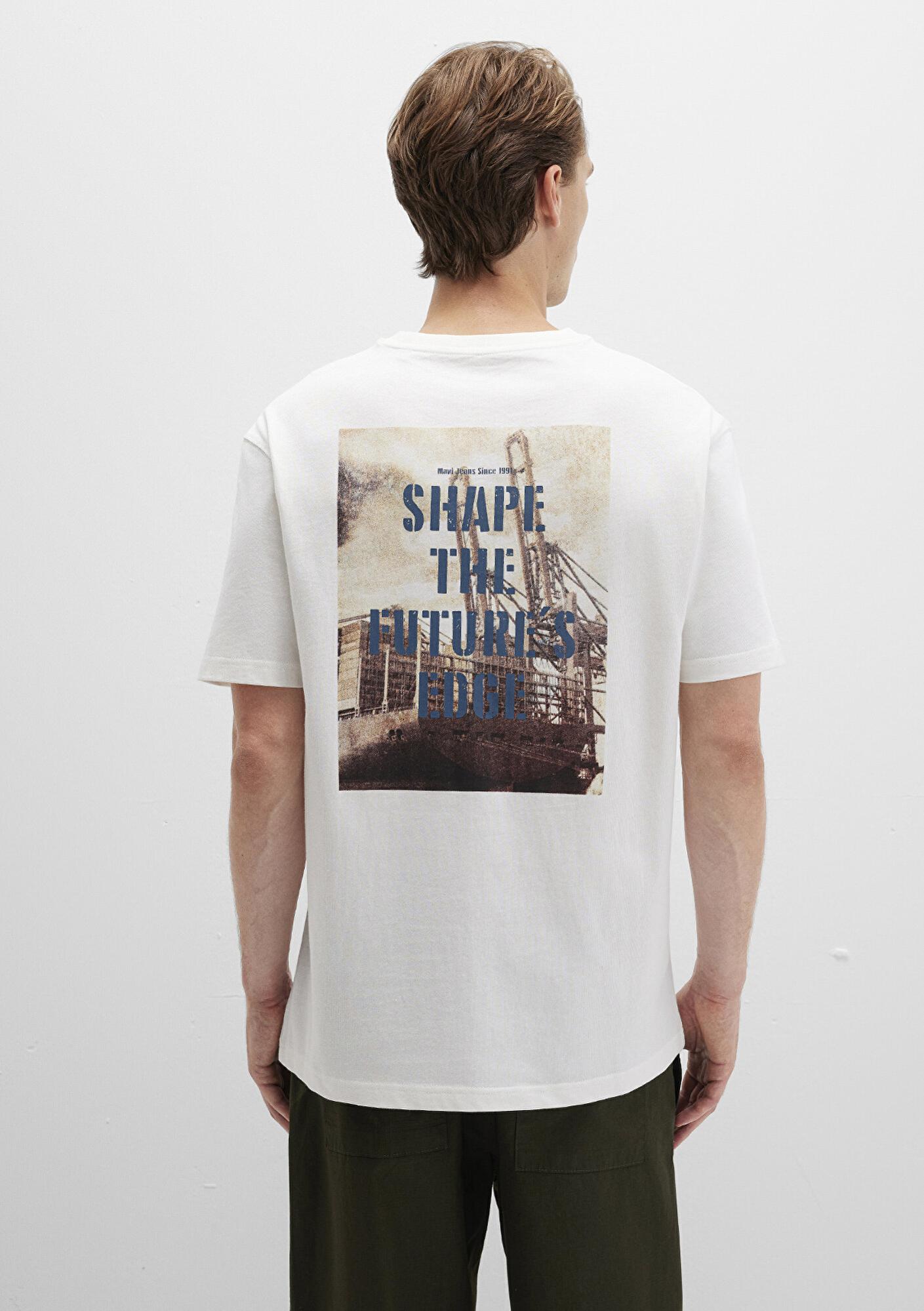 Mavi Baskılı Ekru Tişört Loose Fit / Bol Rahat Kesim 0612836-70057