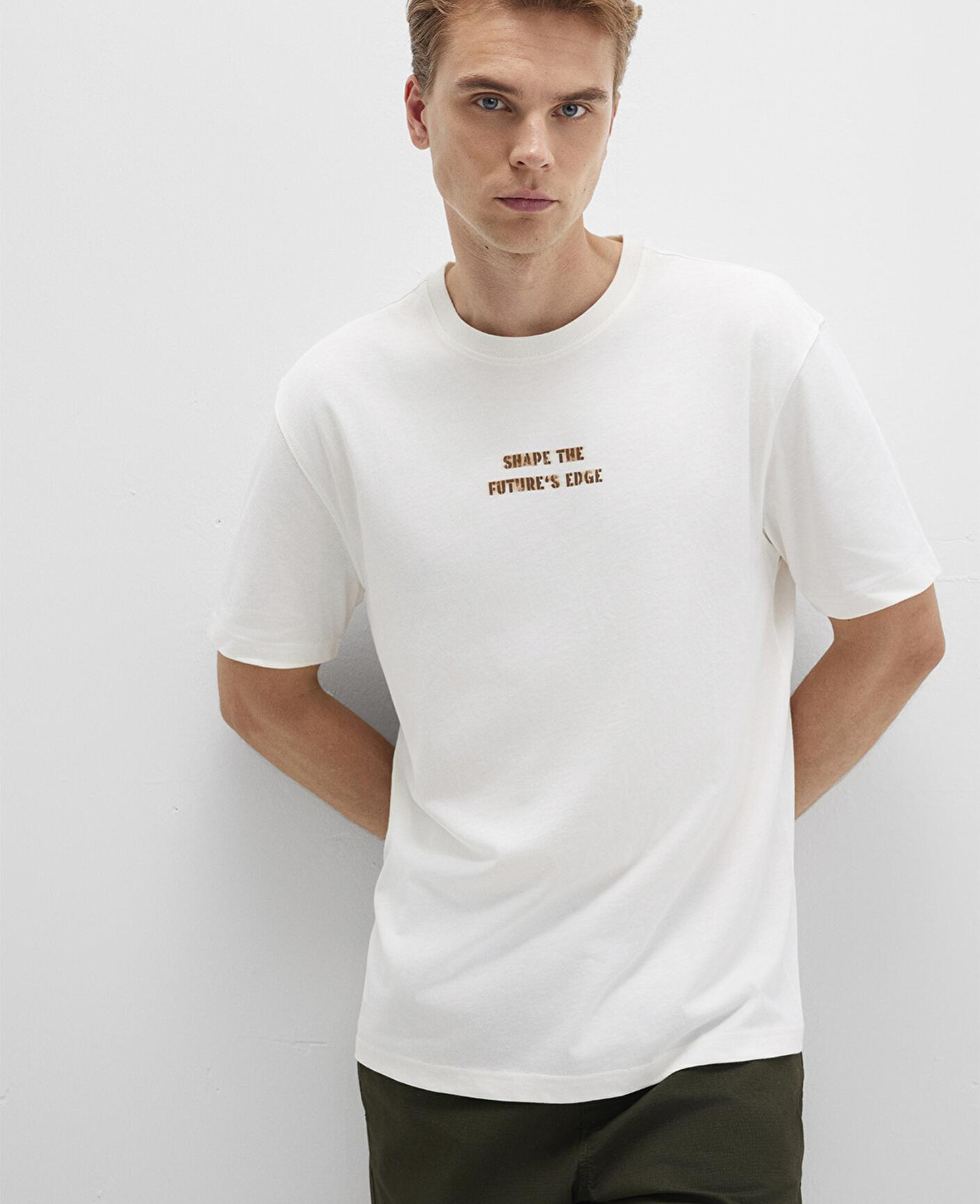 Mavi Baskılı Ekru Tişört Loose Fit / Bol Rahat Kesim 0612836-70057