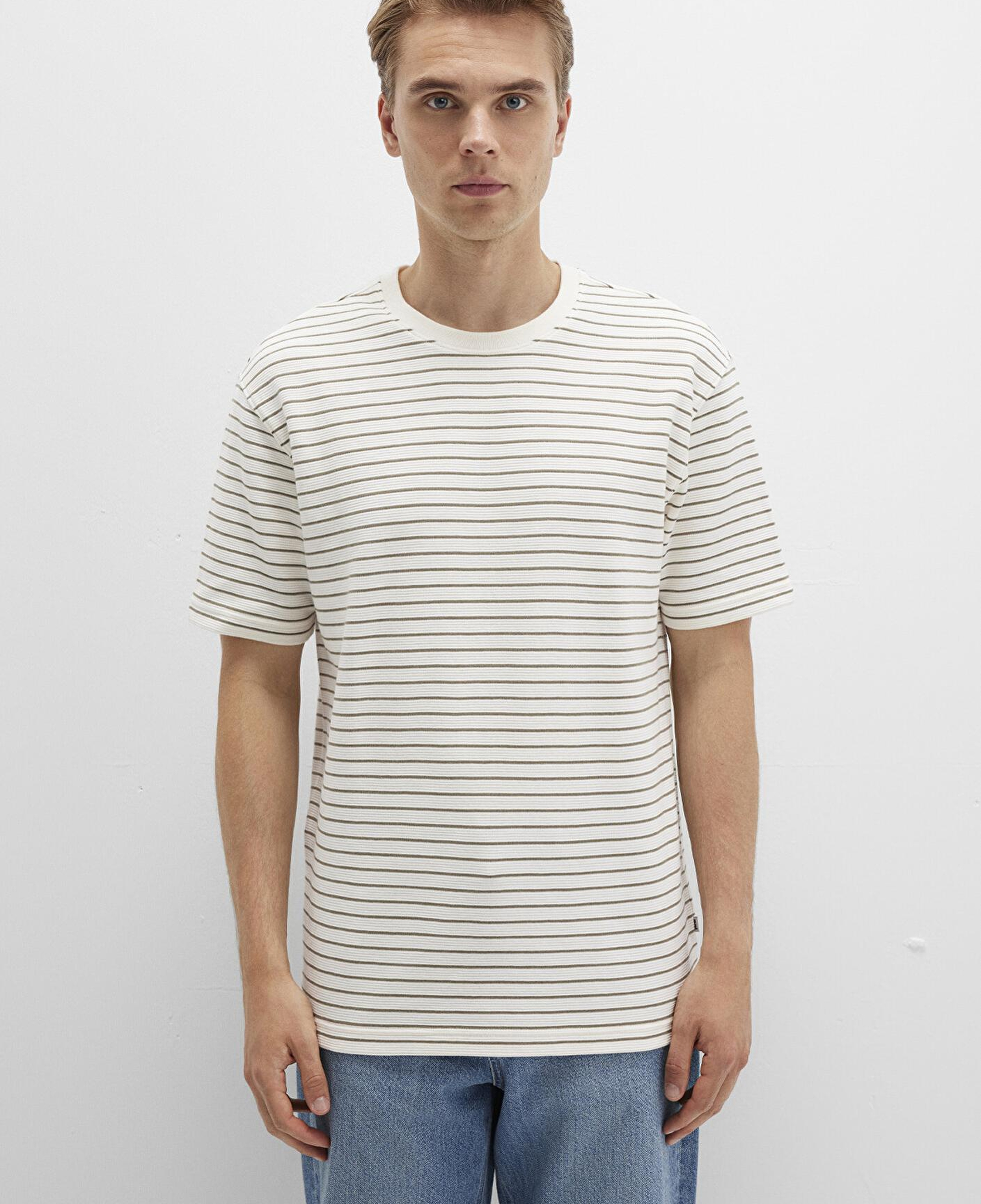 Mavi Kahverengi Çizgili Ekru Tişört Loose Fit / Bol Rahat Kesim 0612831-71816