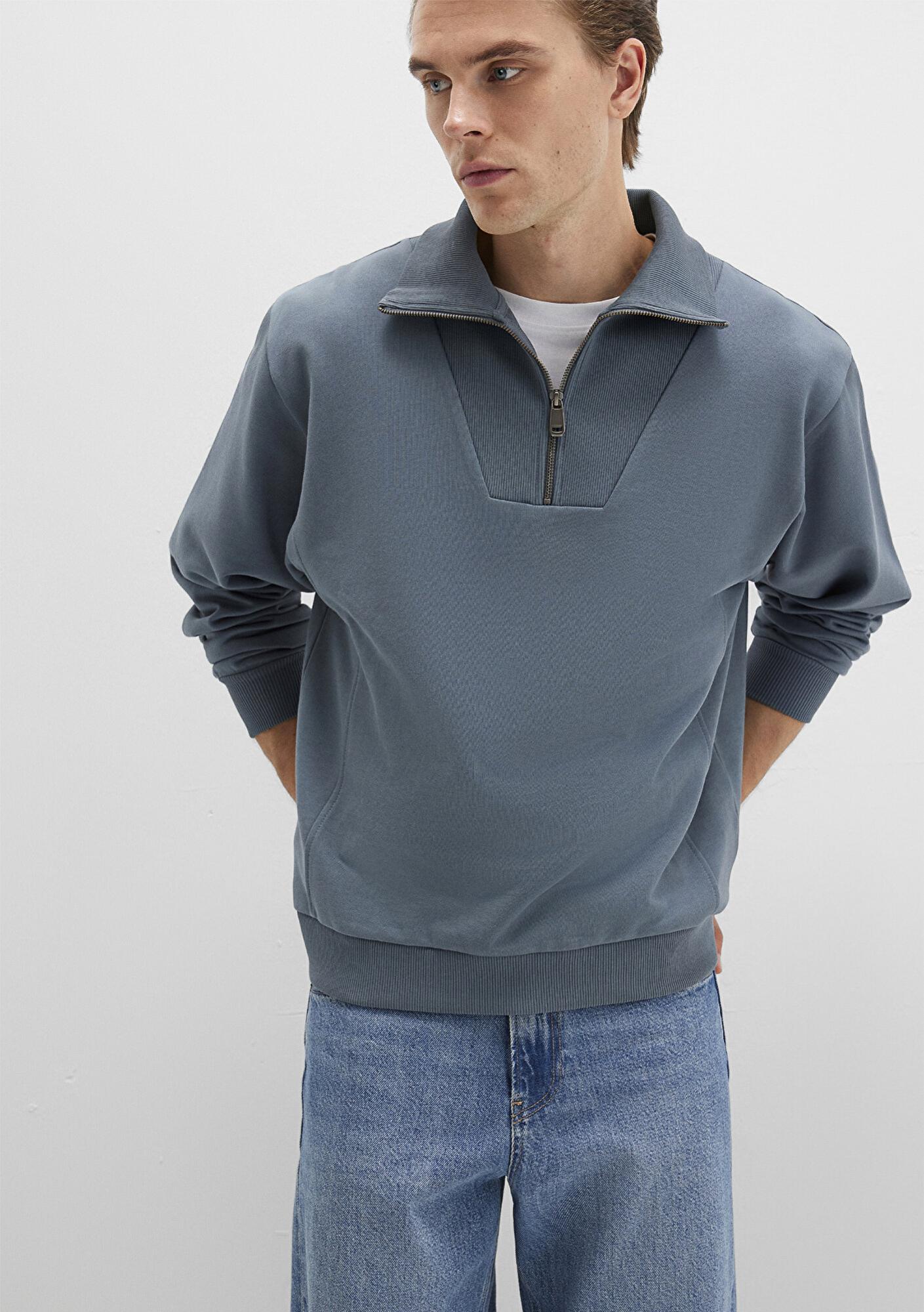 Mavi Yarı Fermuarlı Polo Yaka Yeşil Sweatshirt 0S10368-80889