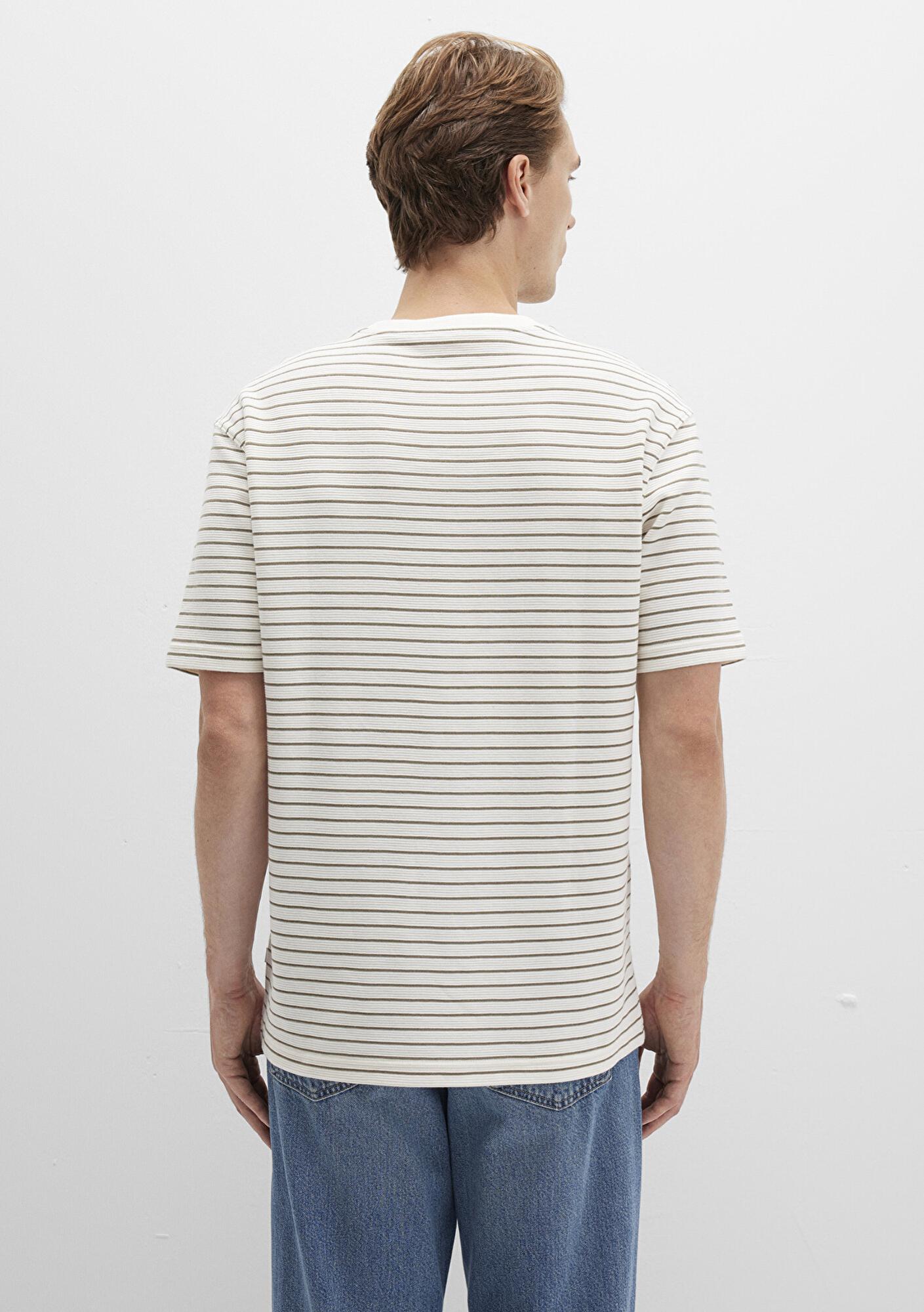 Mavi Kahverengi Çizgili Ekru Tişört Loose Fit / Bol Rahat Kesim 0612831-71816