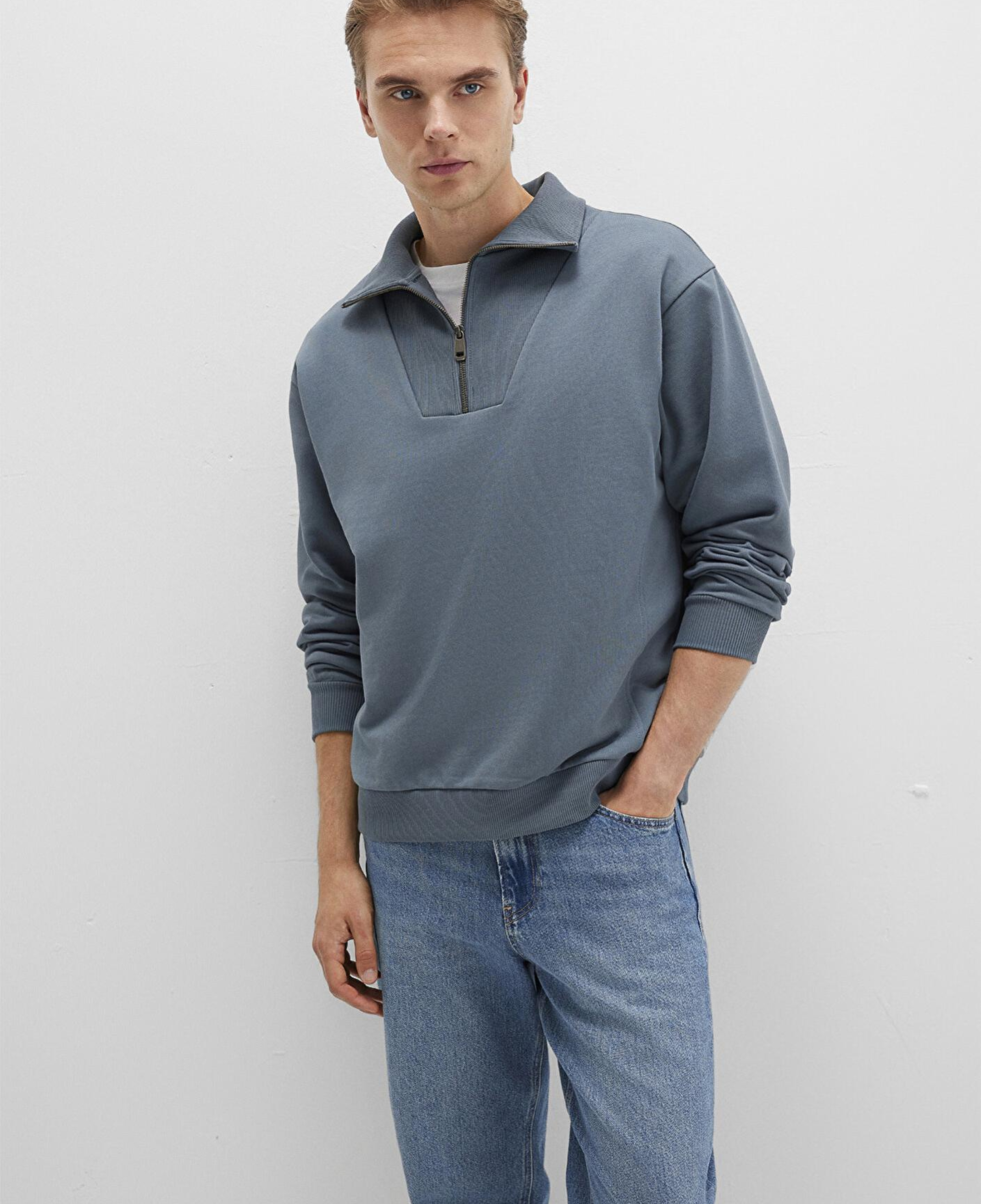 Mavi Yarı Fermuarlı Polo Yaka Yeşil Sweatshirt 0S10368-80889