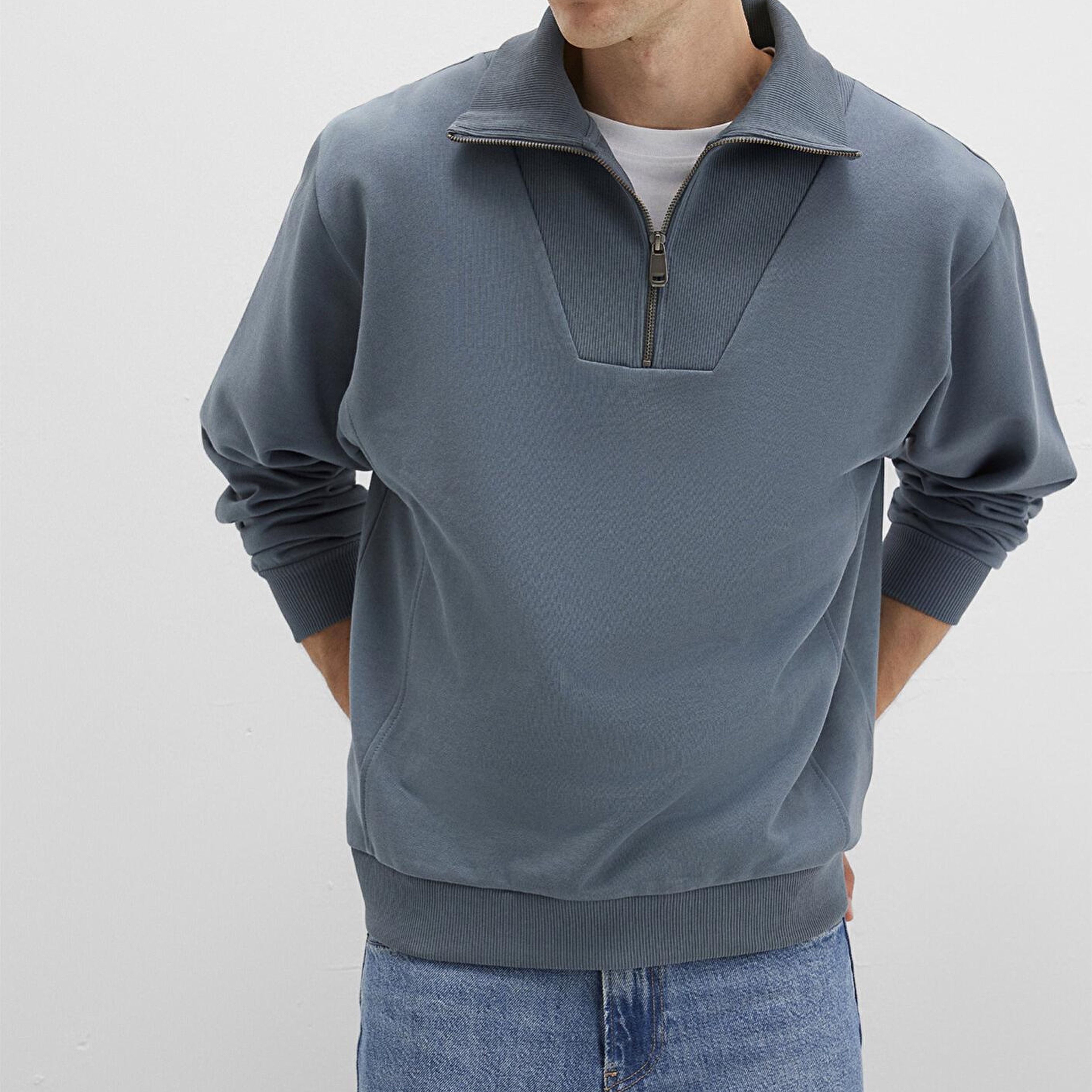 Mavi Yarı Fermuarlı Polo Yaka Yeşil Sweatshirt 0S10368-80889