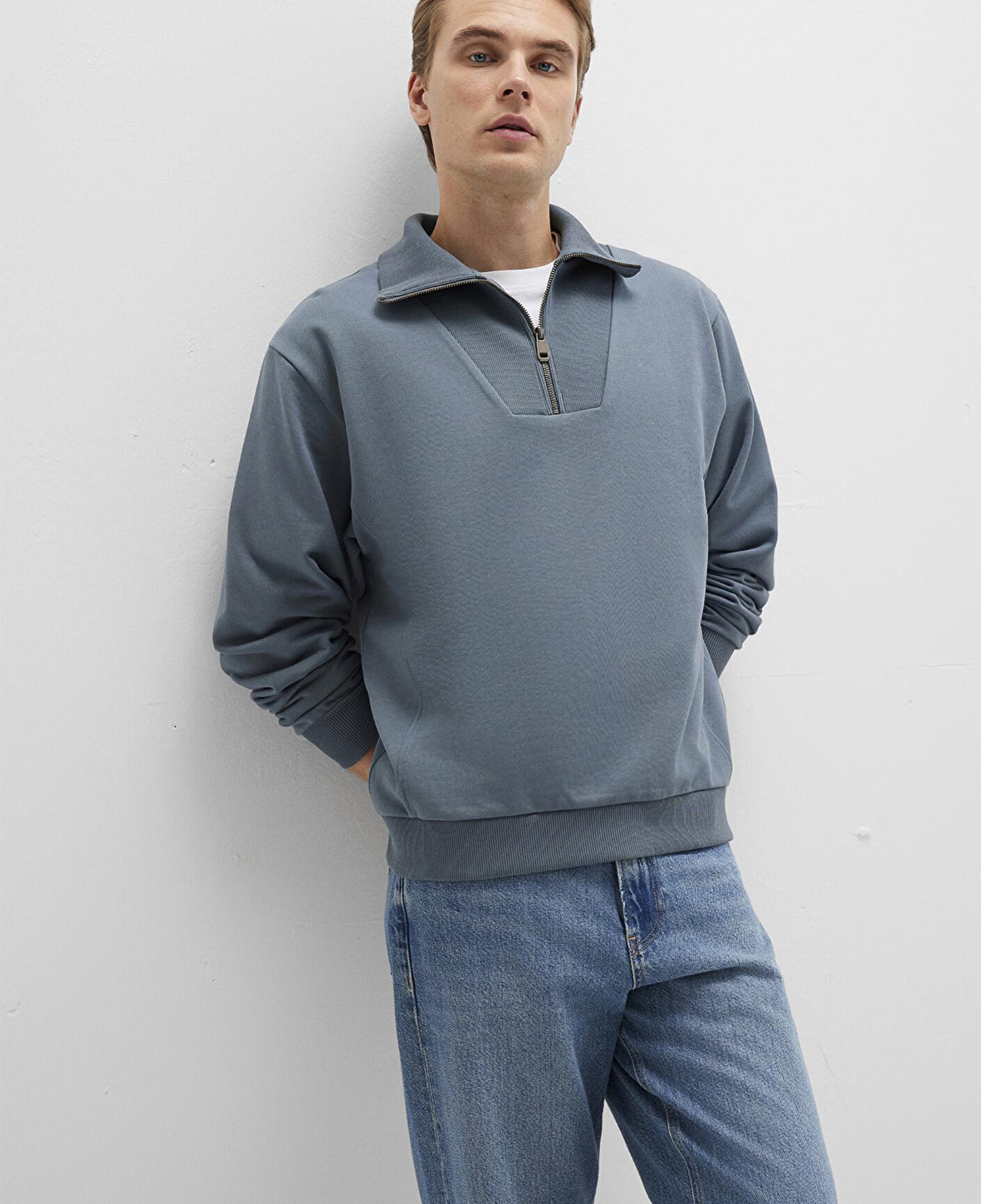 Mavi Yarı Fermuarlı Polo Yaka Yeşil Sweatshirt 0S10368-80889