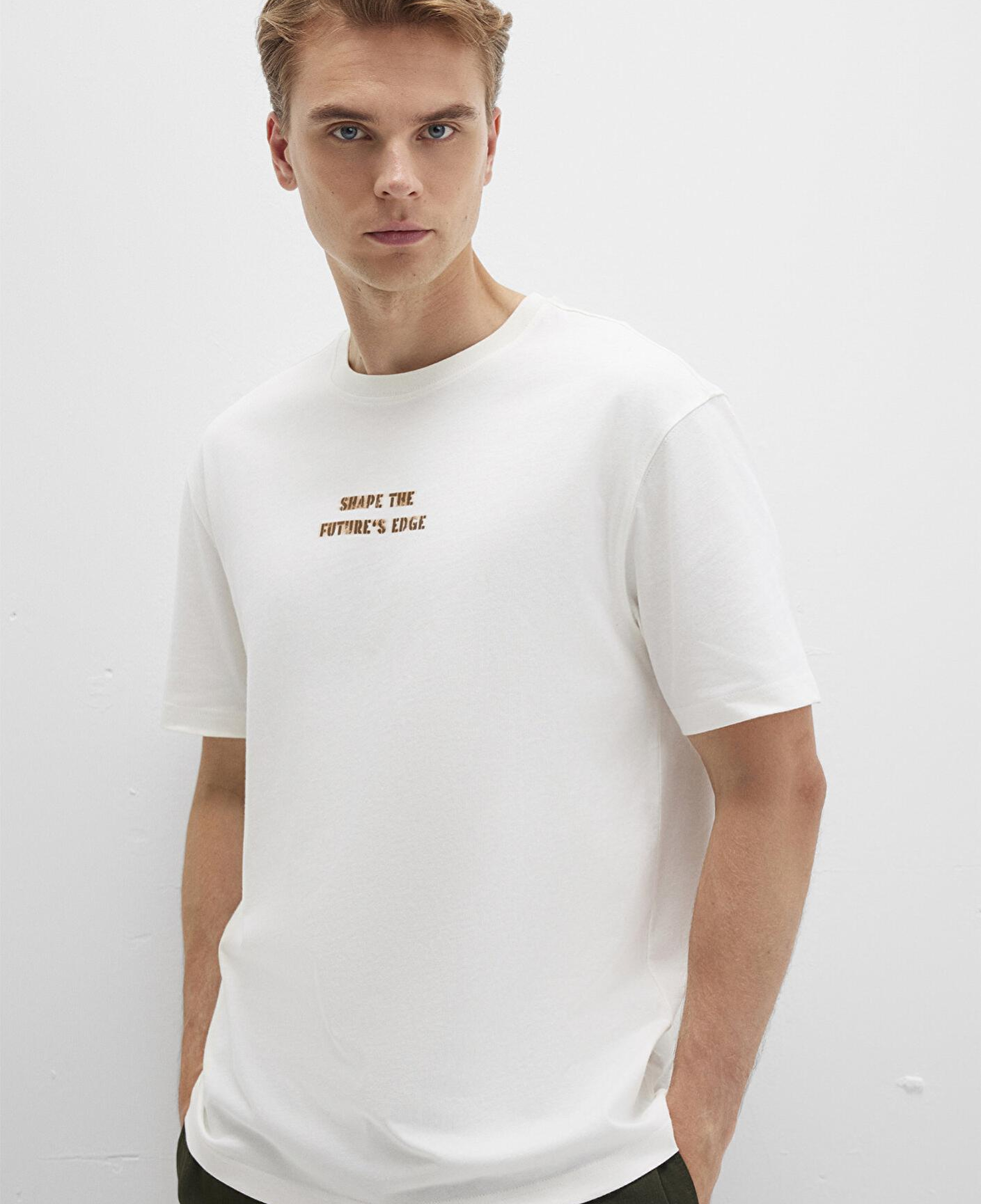 Mavi Baskılı Ekru Tişört Loose Fit / Bol Rahat Kesim 0612836-70057