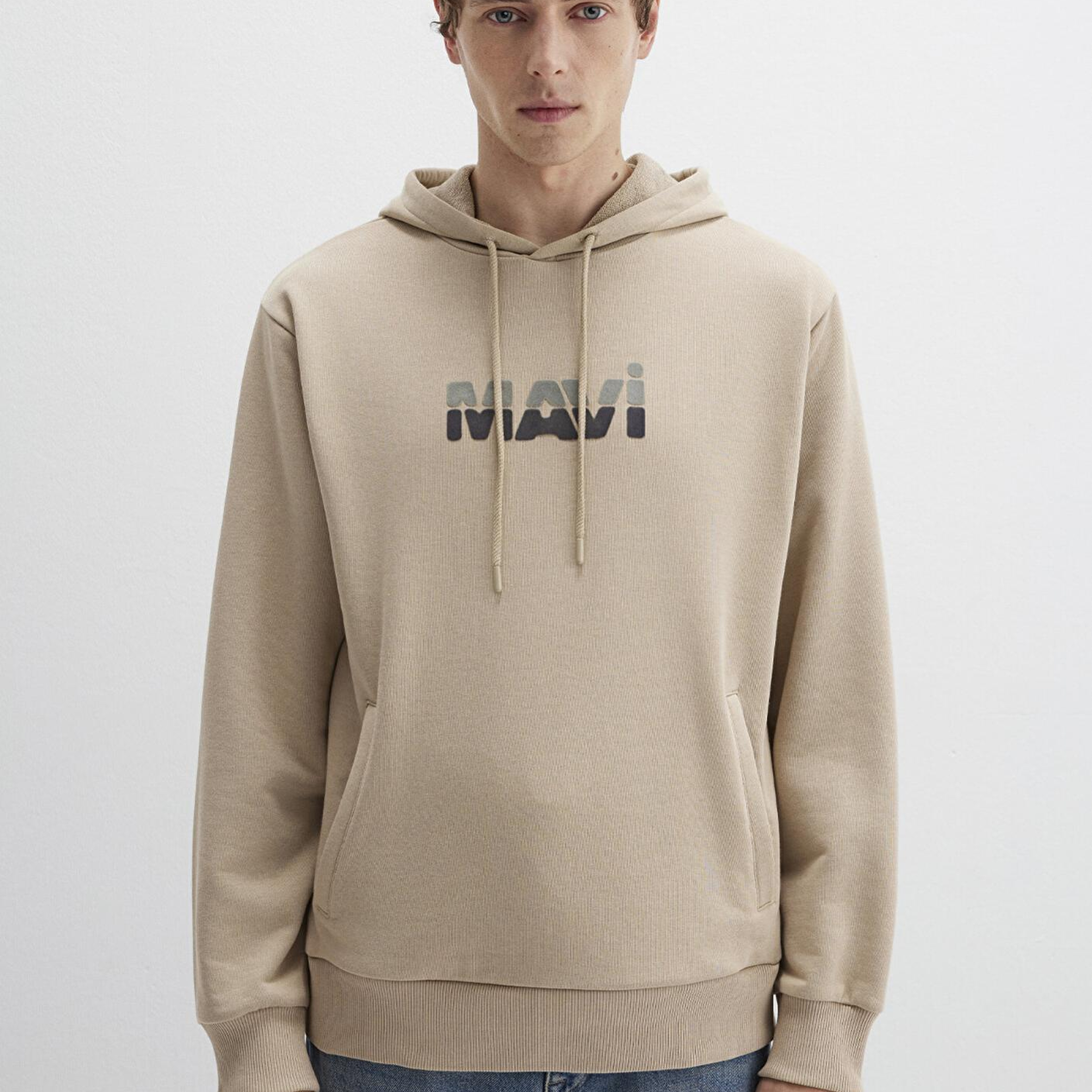 Mavi Mavi Logo Baskılı Bej Sweatshirt 0S10395-70004