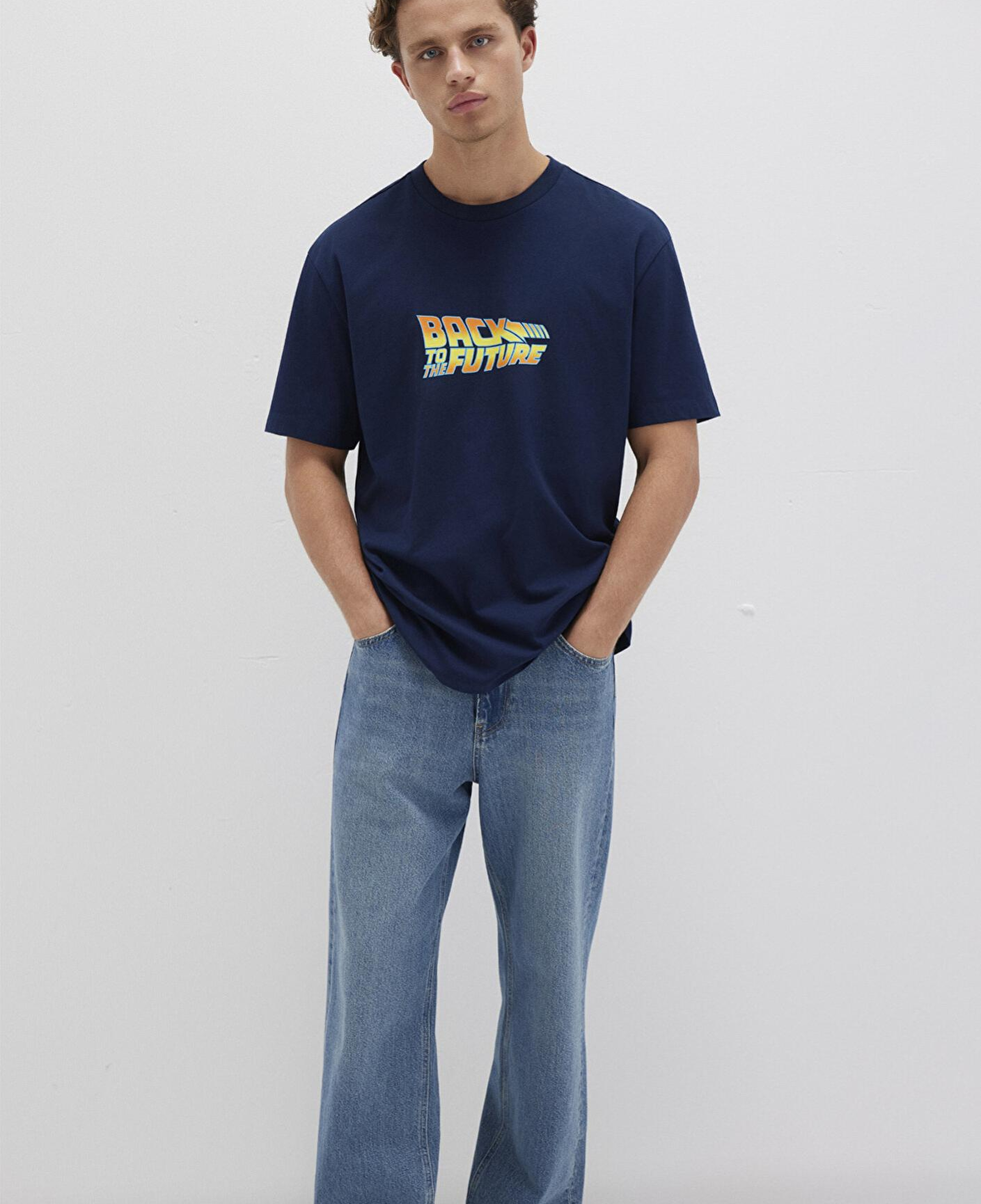 Mavi Back To The Future Baskılı Lacivert Tişört Loose Fit / Bol Rahat Kesim 0612925-89353
