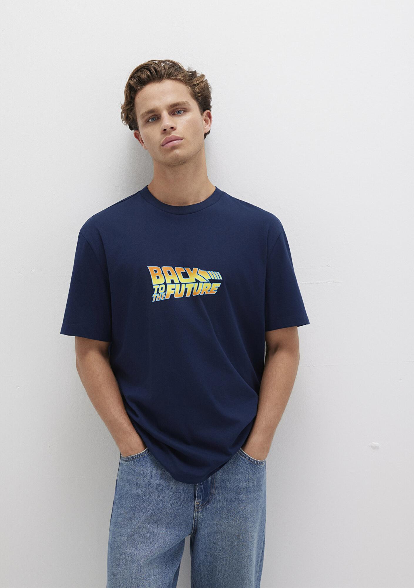 Mavi Back To The Future Baskılı Lacivert Tişört Loose Fit / Bol Rahat Kesim 0612925-89353