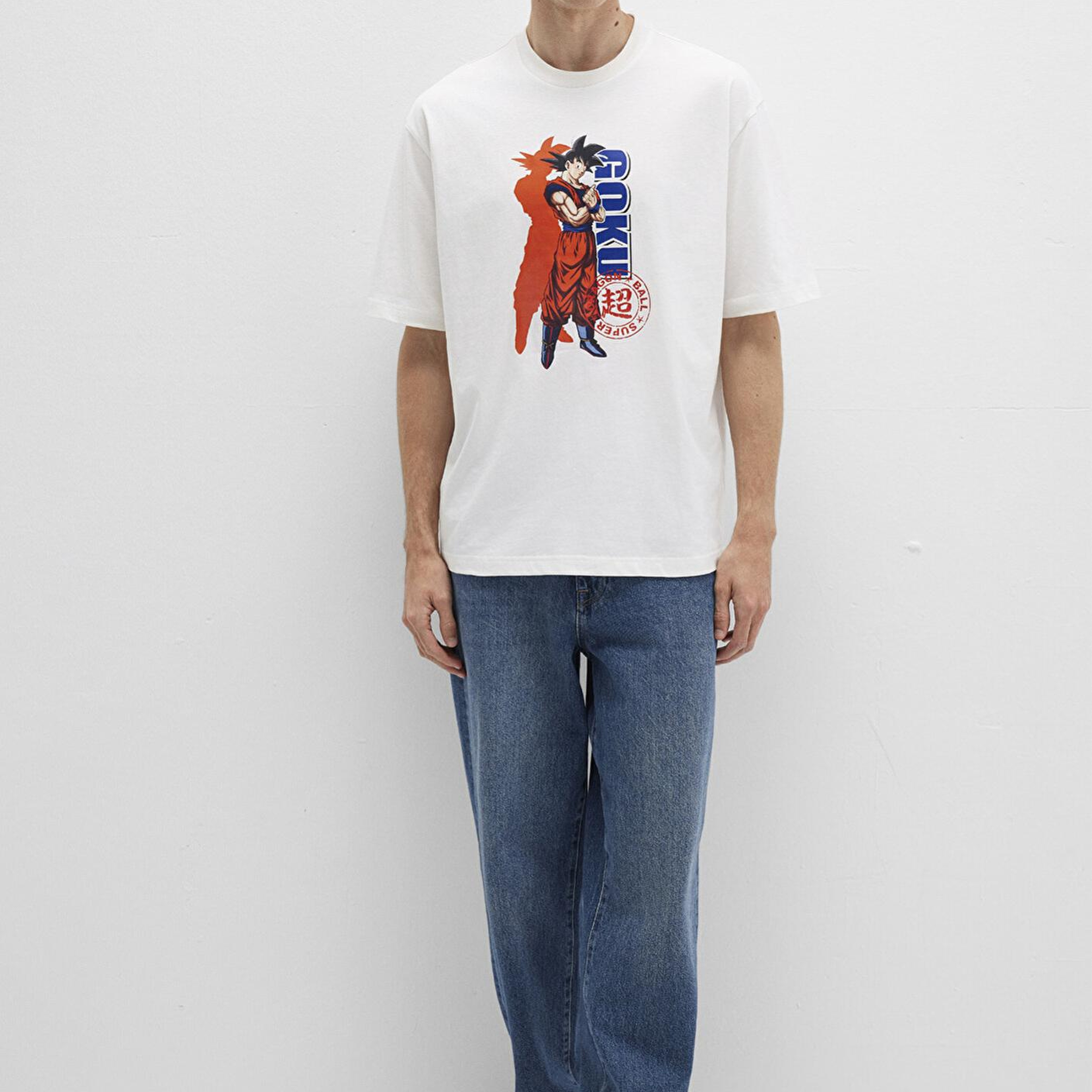 Mavi Dragon Ball Baskılı Beyaz Tişört Relaxed Fit / Rahat Kesim 0612927-70057