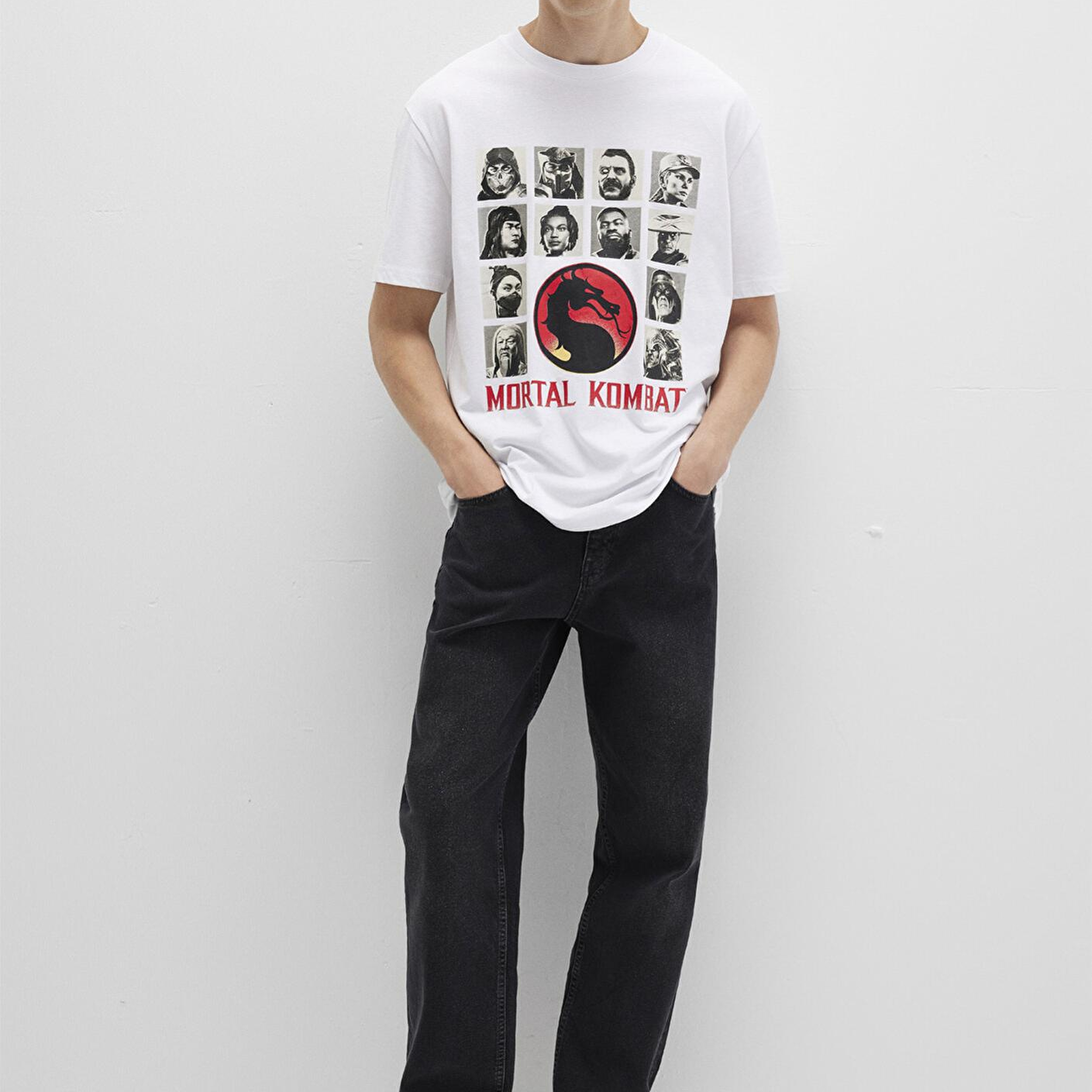 Mavi Mortal Kombat Baskılı Beyaz Tişört Loose Fit / Bol Rahat Kesim 0612921-620