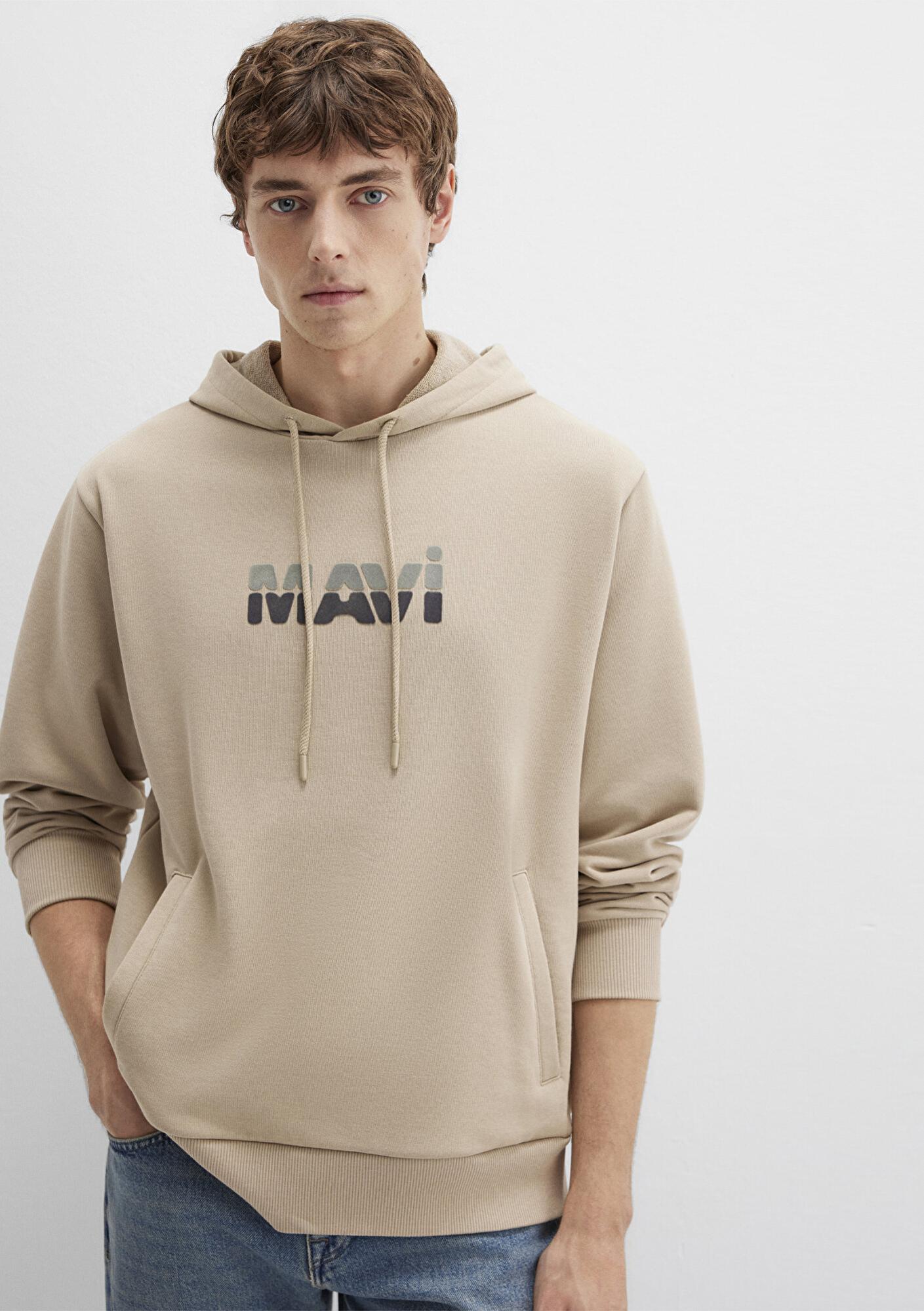 Mavi Mavi Logo Baskılı Bej Sweatshirt 0S10395-70004