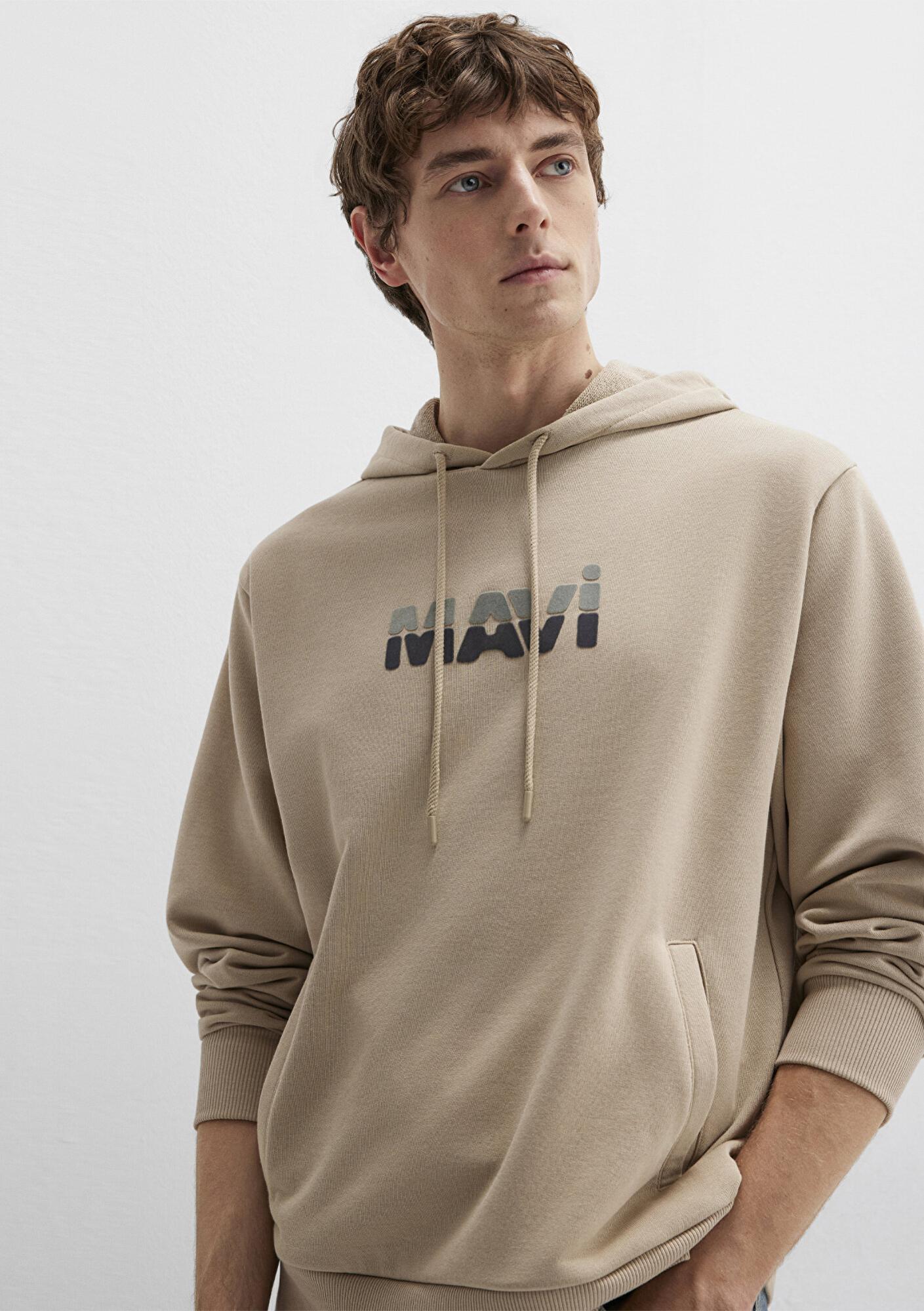 Mavi Mavi Logo Baskılı Bej Sweatshirt 0S10395-70004