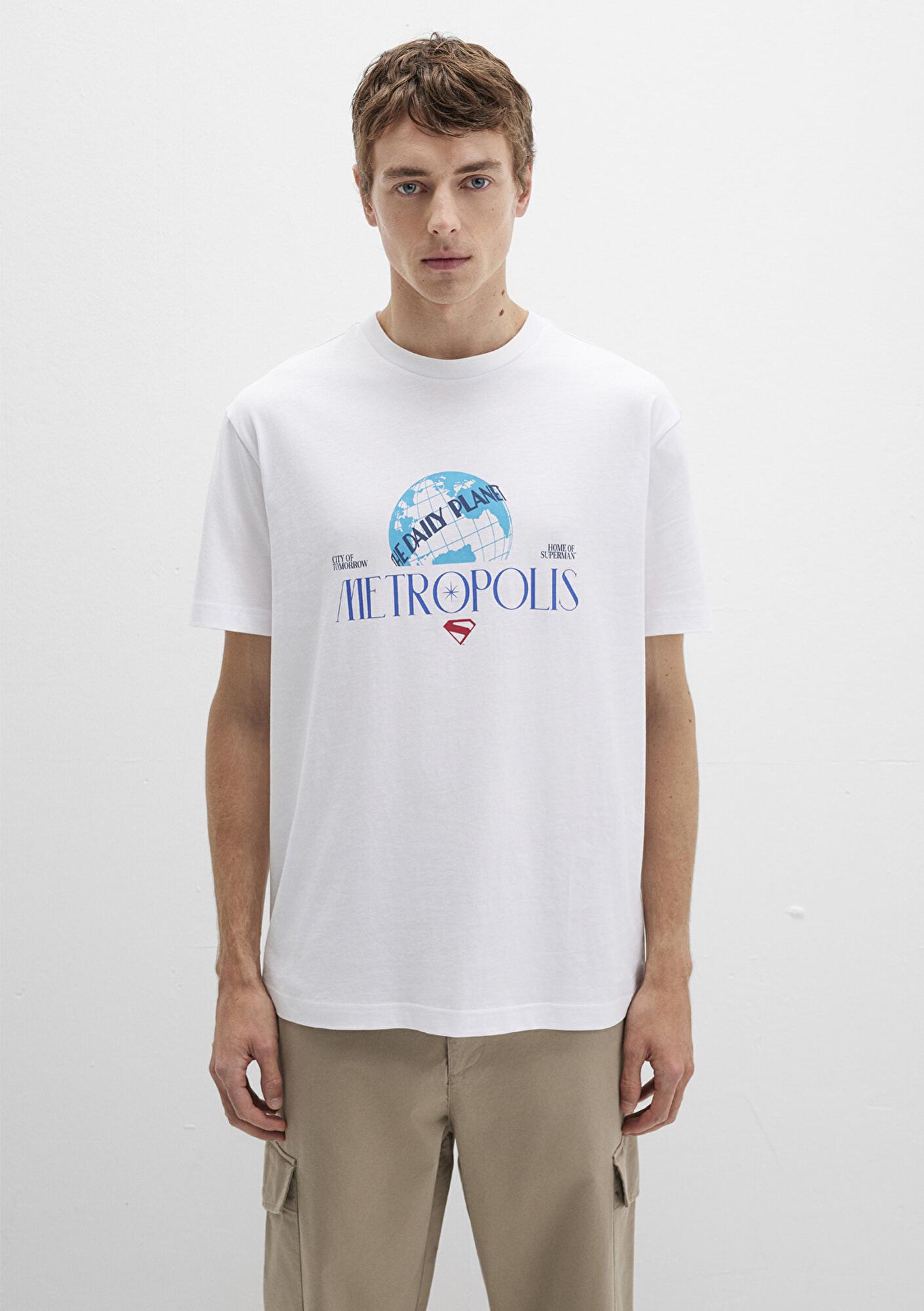 Mavi Superman Baskılı Beyaz Tişört Loose Fit / Bol Rahat Kesim 0612918-620