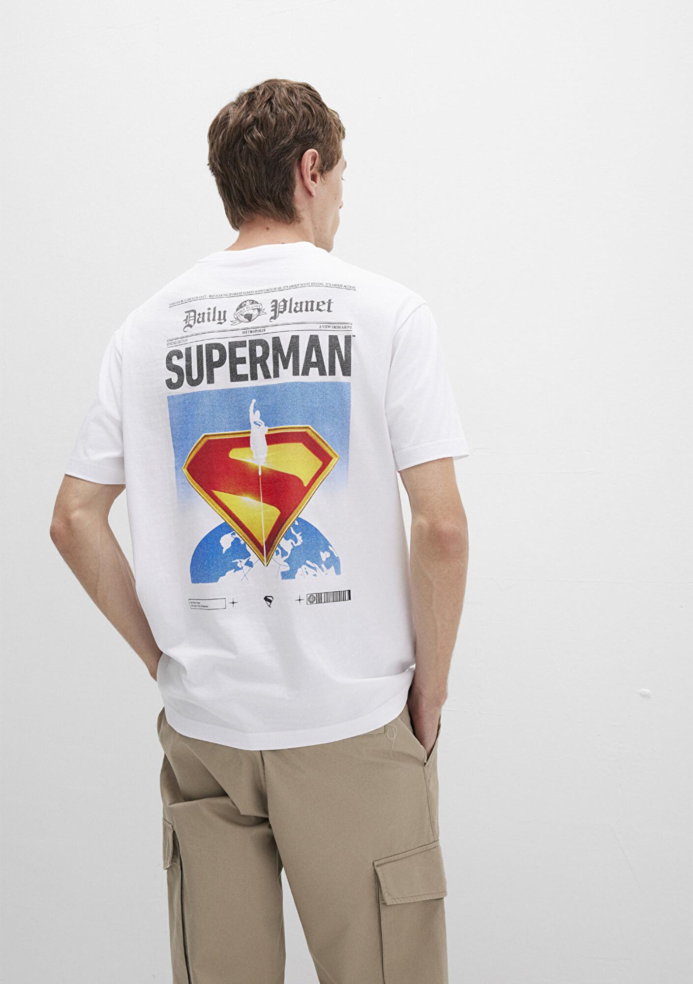 Mavi Superman Baskılı Beyaz Tişört Loose Fit / Bol Rahat Kesim 0612918-620