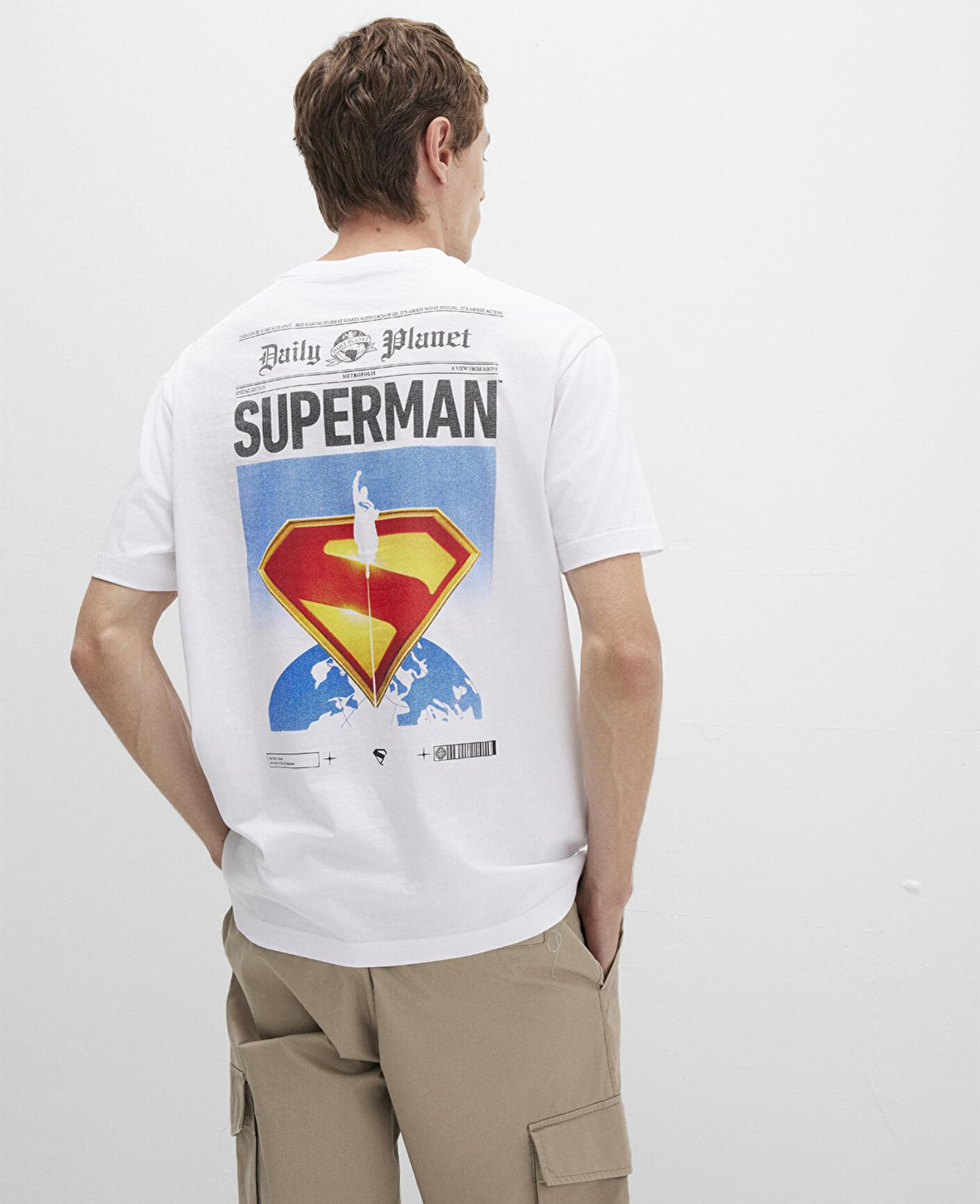 Mavi Superman Baskılı Beyaz Tişört Loose Fit / Bol Rahat Kesim 0612918-620