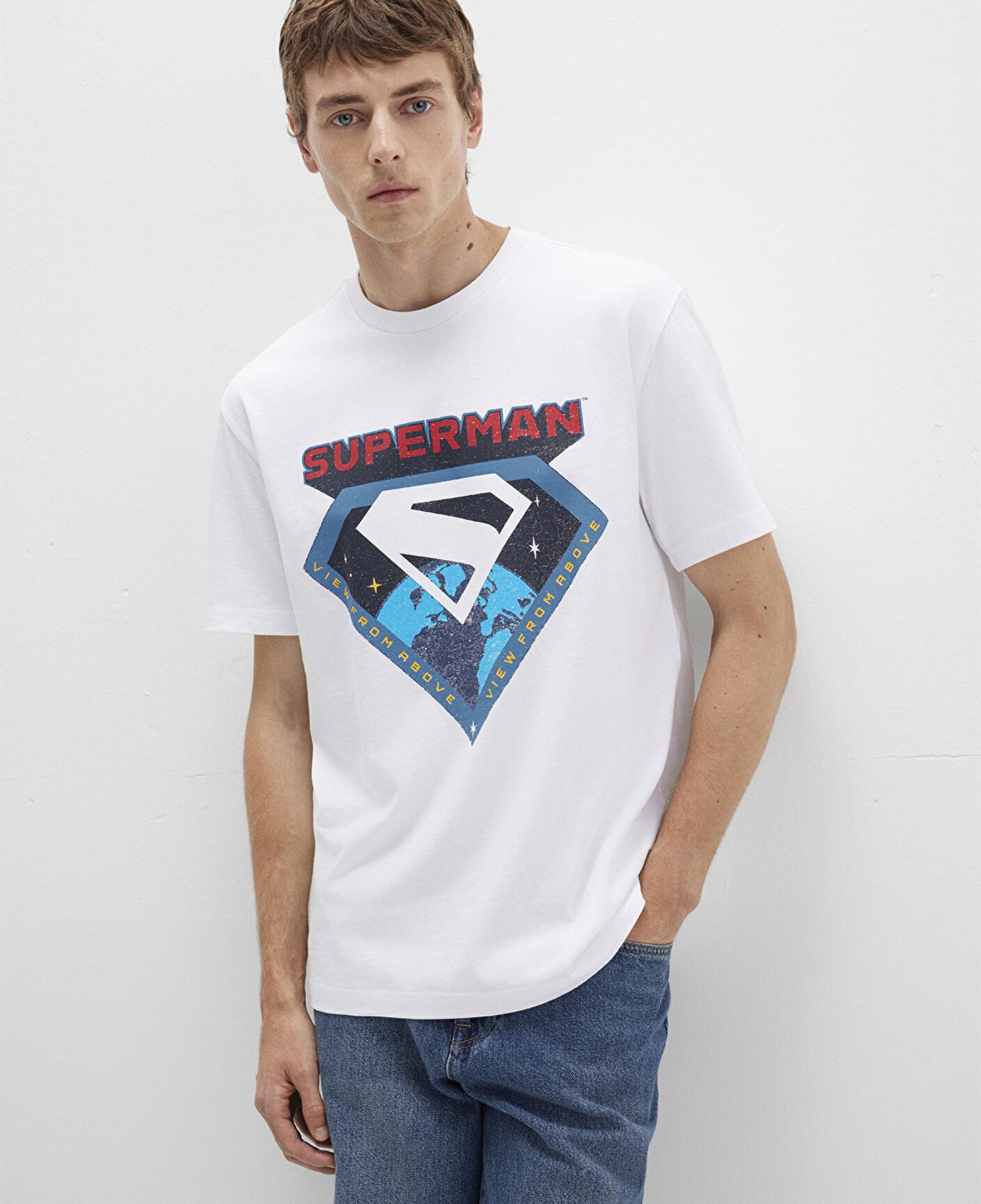 Mavi Superman Baskılı Beyaz Tişört Loose Fit / Bol Rahat Kesim 0612917-620