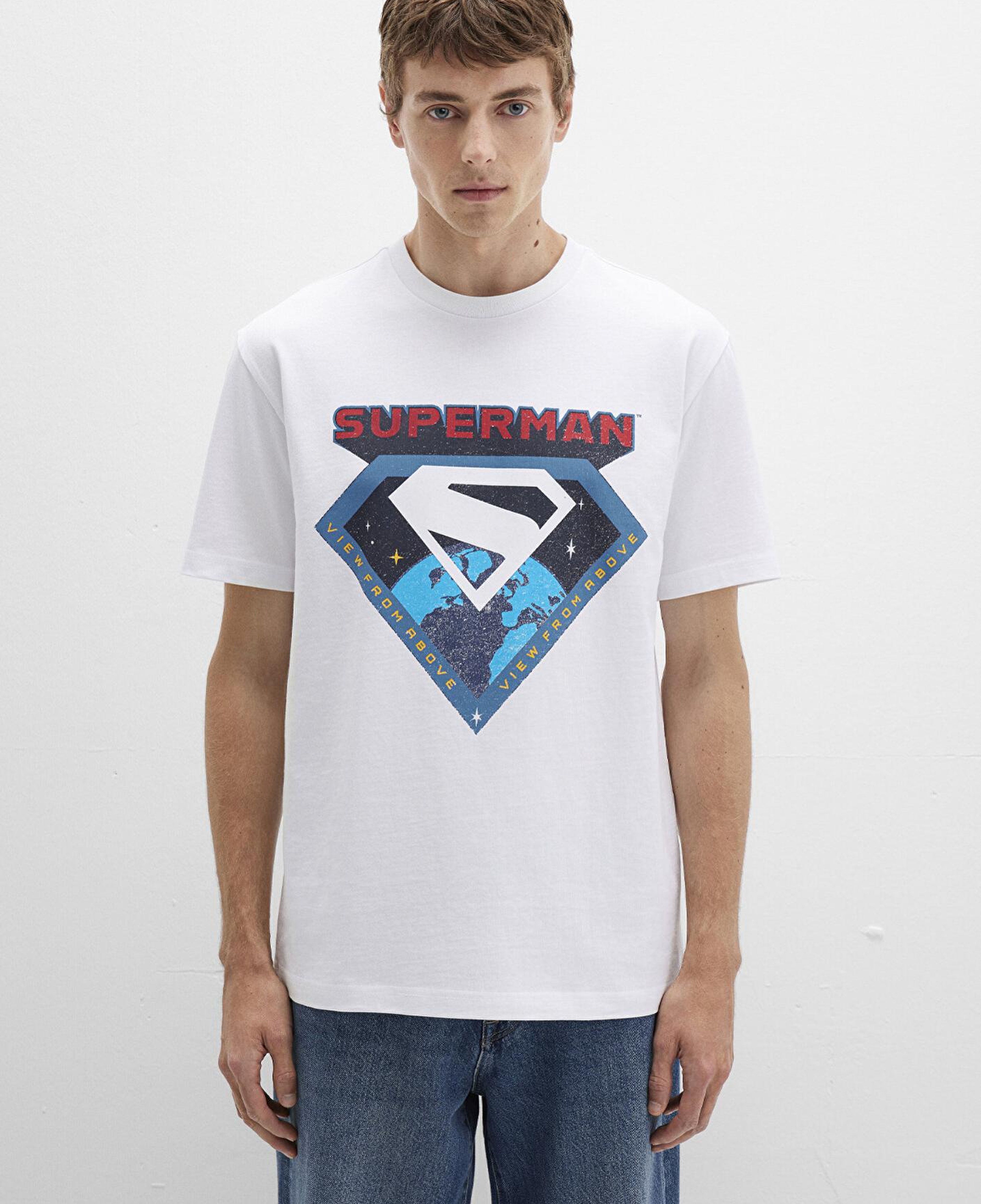 Mavi Superman Baskılı Beyaz Tişört Loose Fit / Bol Rahat Kesim 0612917-620