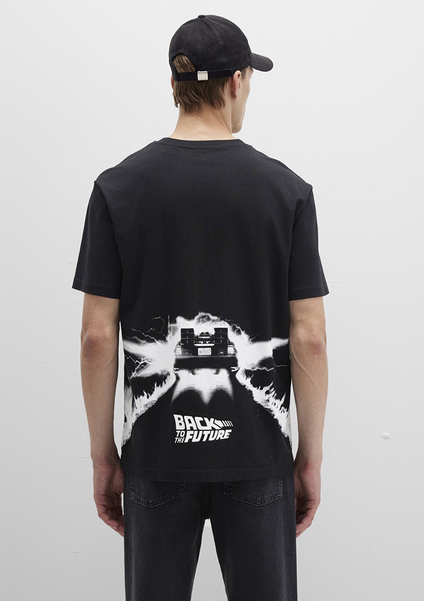 Mavi Back to the Future Baskılı Siyah Tişört Loose Fit / Bol Rahat Kesim 0612924-900
