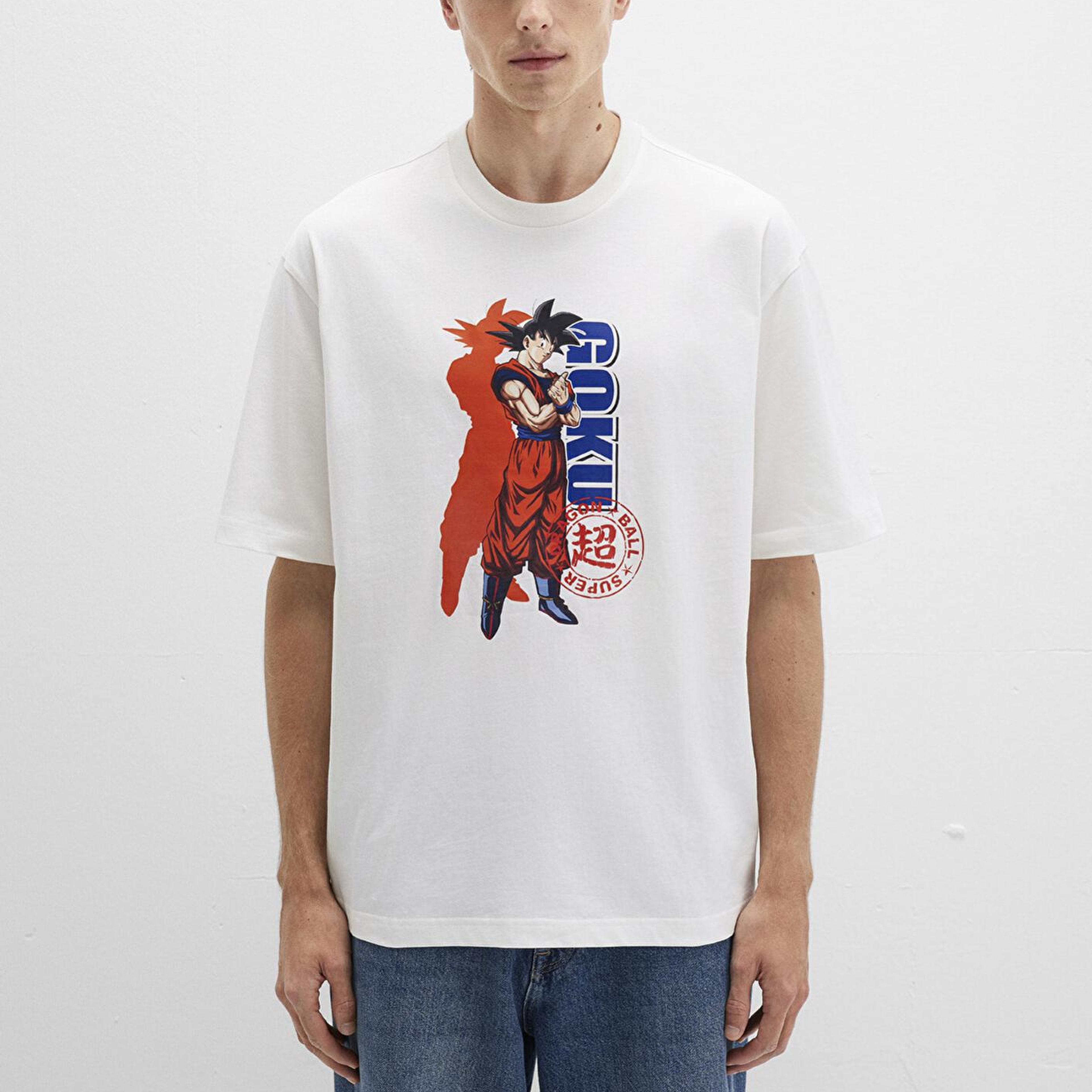 Mavi Dragon Ball Baskılı Beyaz Tişört Relaxed Fit / Rahat Kesim 0612927-70057